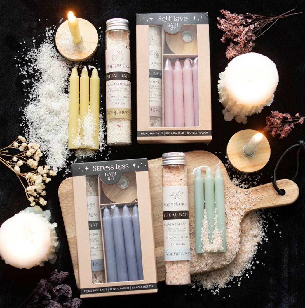 SELF LOVE BATH KIT ~ Baths Salts, Candles & Holder Gift Set