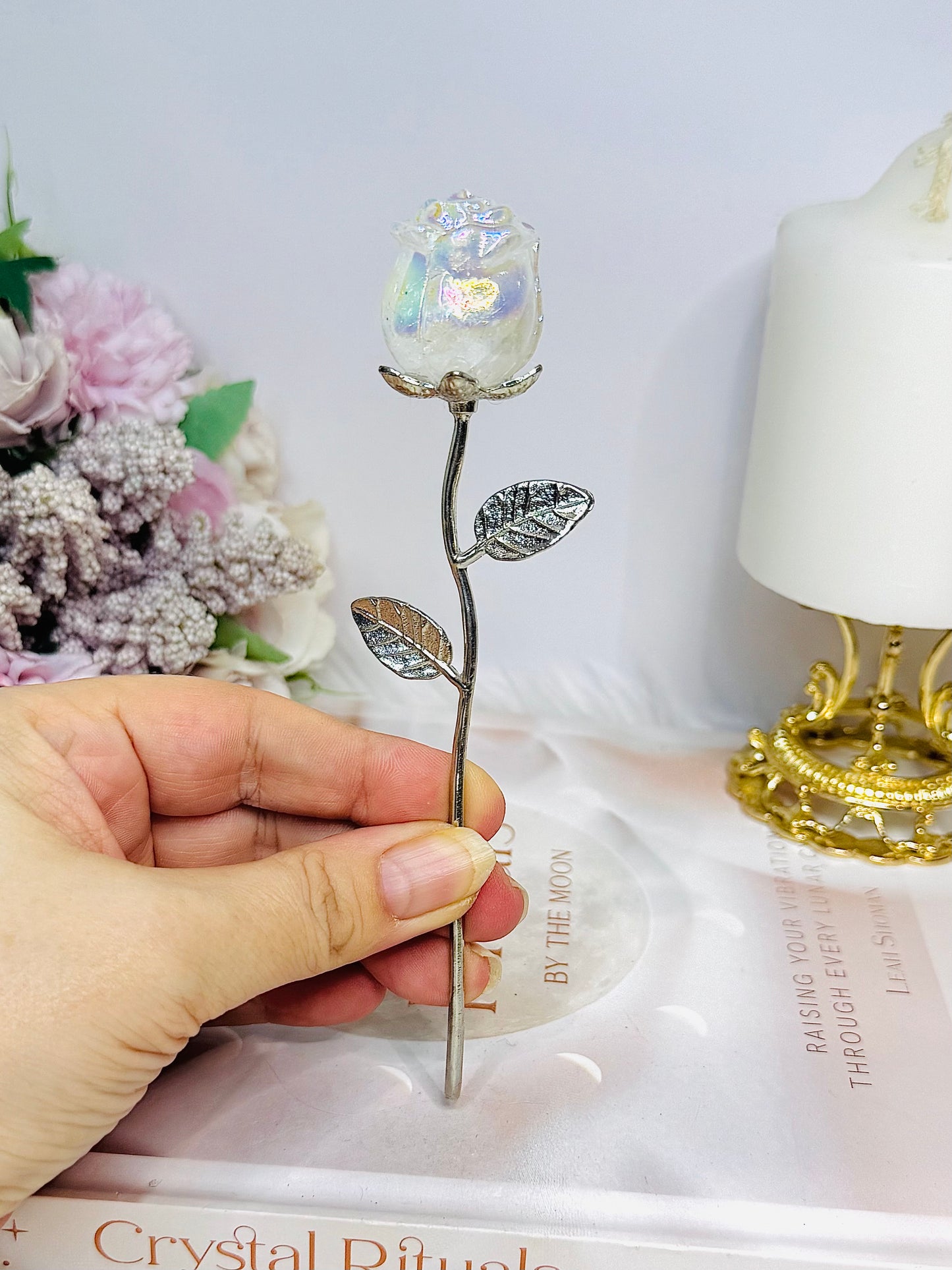 Clear Quartz Angel Aura Forever Rose 15cm