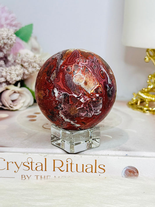 Red Mexican Lace Agate Sphere On Stand 258g