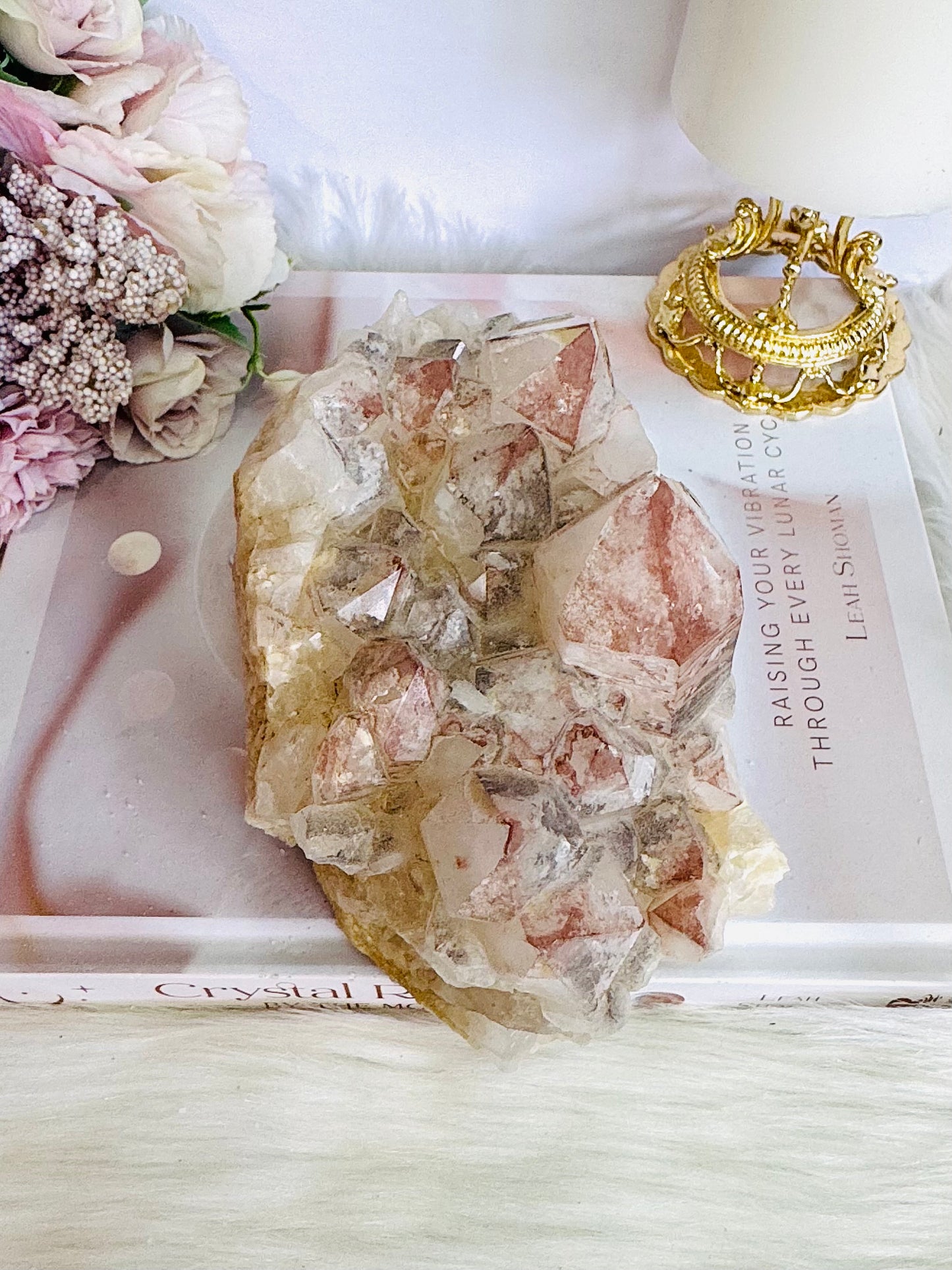 Incredible Huge Natural 19cm 1.26KG Black & Pink Lithium Quartz Natural Cluster From Brazil