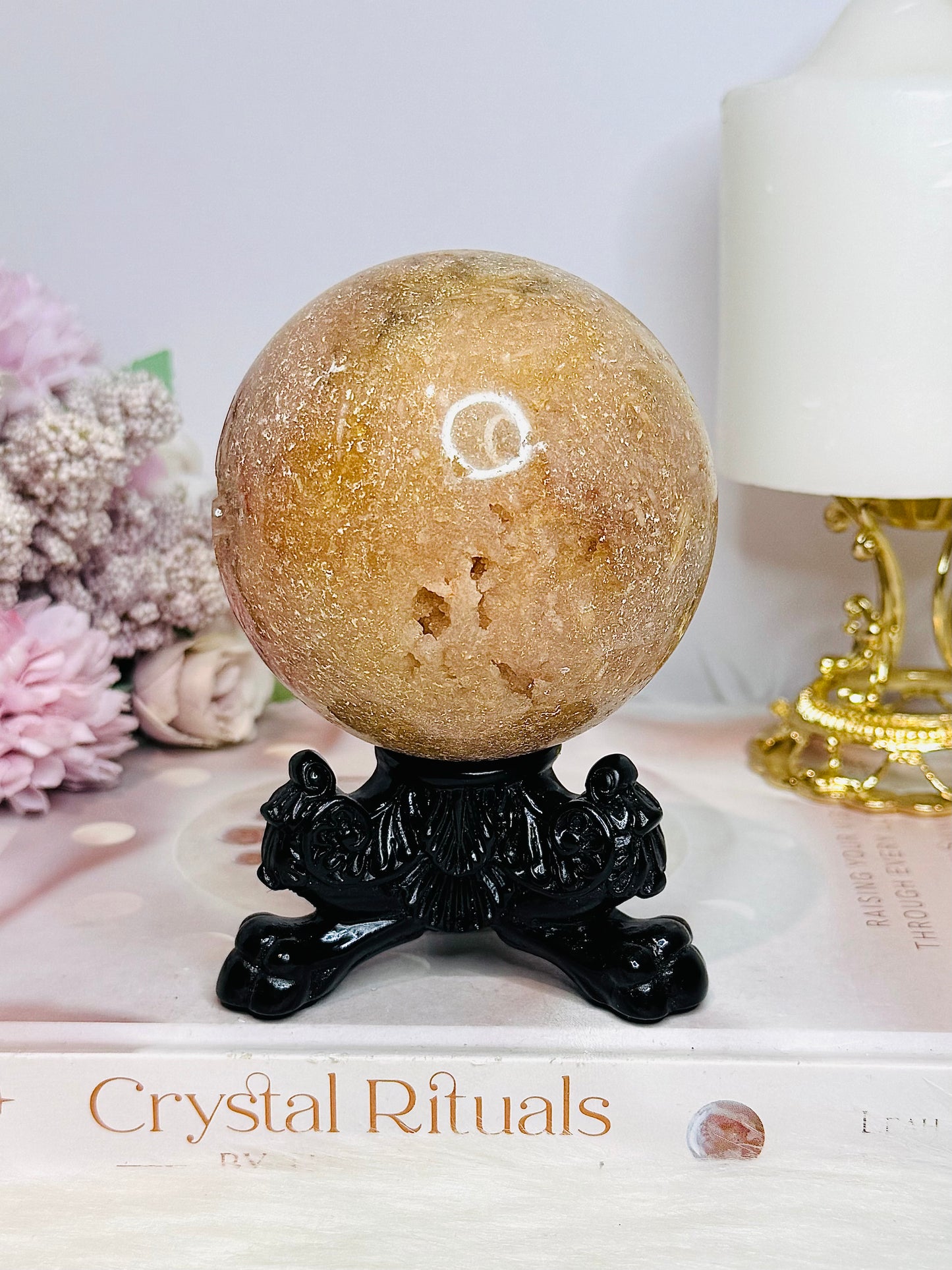 Large Druzy Pink Amethyst Sphere on Stand 602g