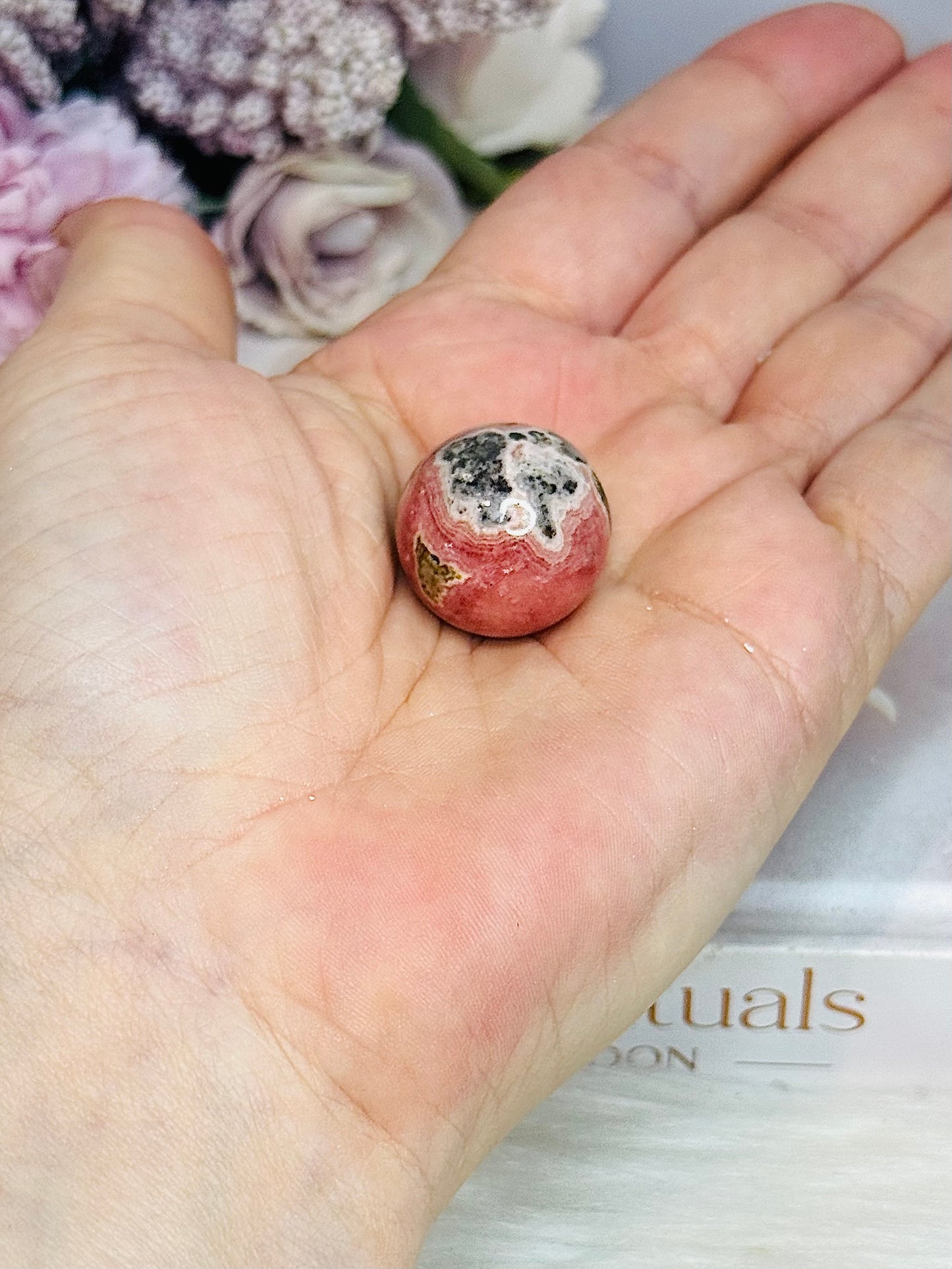 Small Rhodochrosite Sphere on Stand