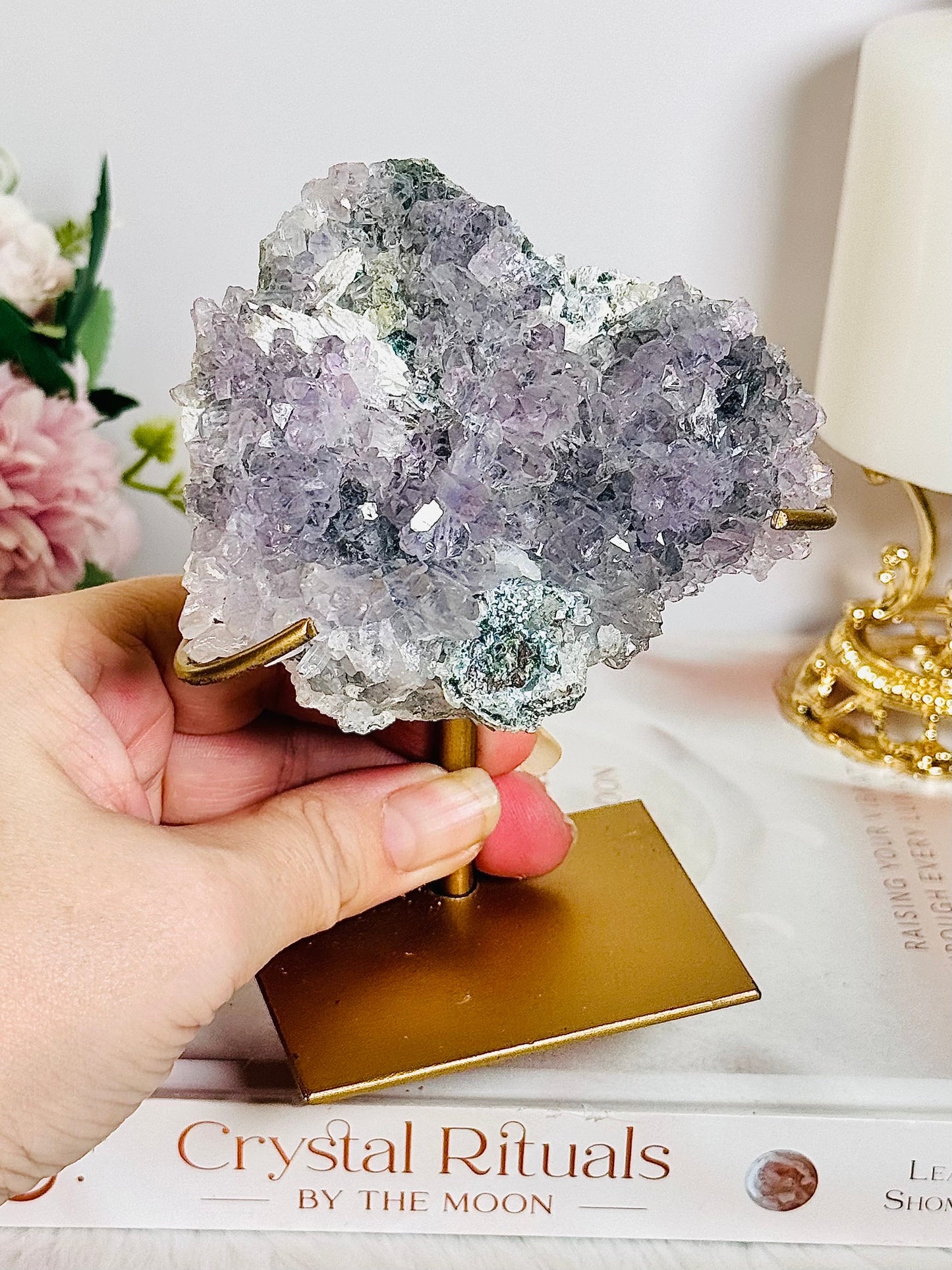 Natural Zeolite Specimen on Custom Gold Stand 13cm