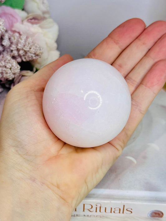 Natural Pink Mangano Calcite (UV Reactive) Sphere on Stand 291g