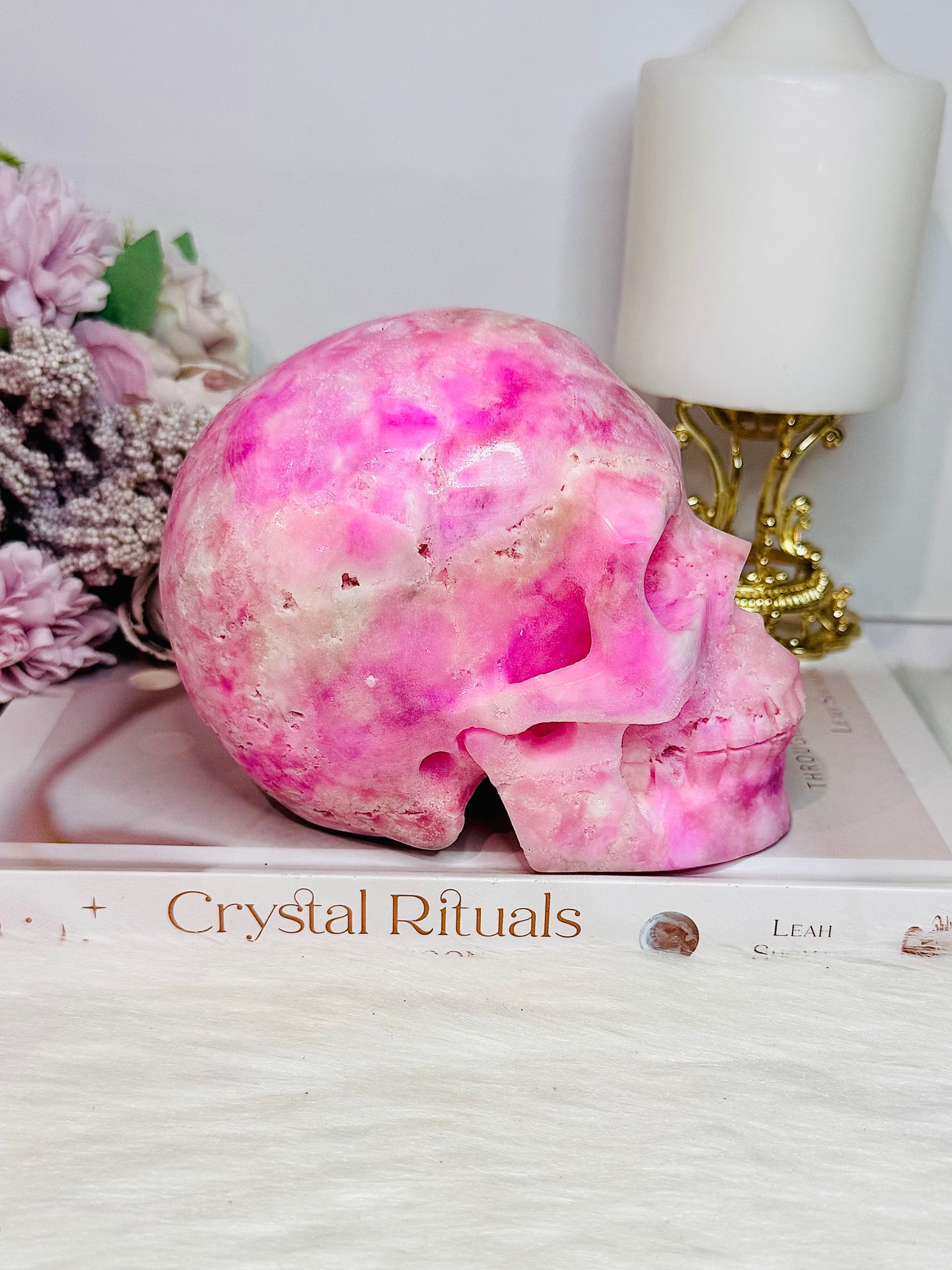 MASTERPIECE!! Absolutely Incredible Huge Natural Pink Oragonite Carved Skull 1.06KG 13cm