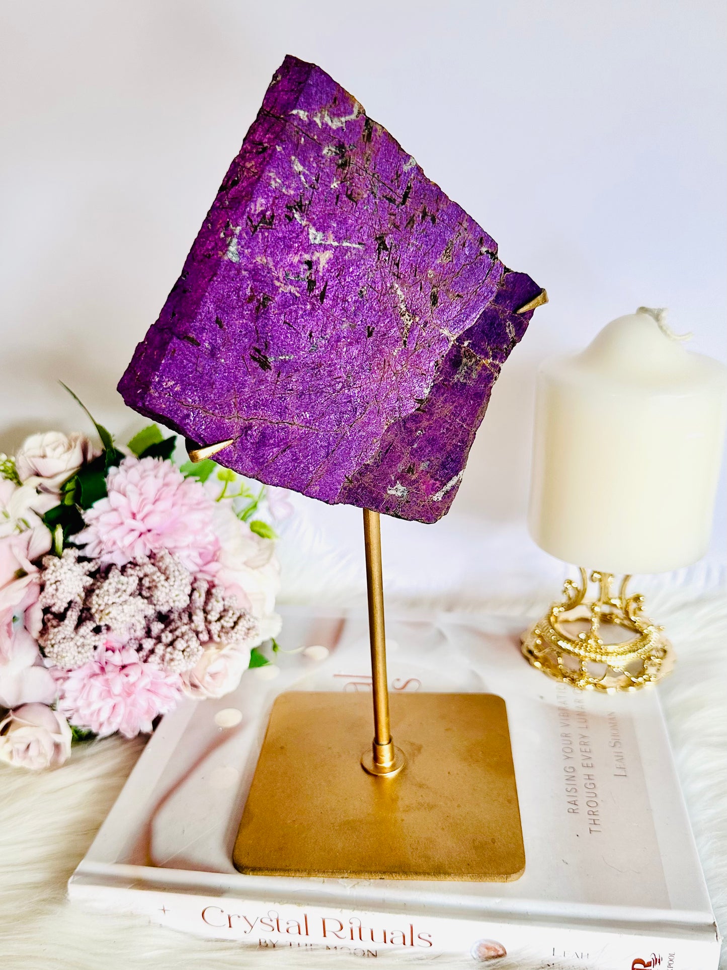 WOW!!!! Incredible Large 24cm 729gram Stunning Purpurite Slab On Gold Stand Absolutely Amazing From North Carolina USA