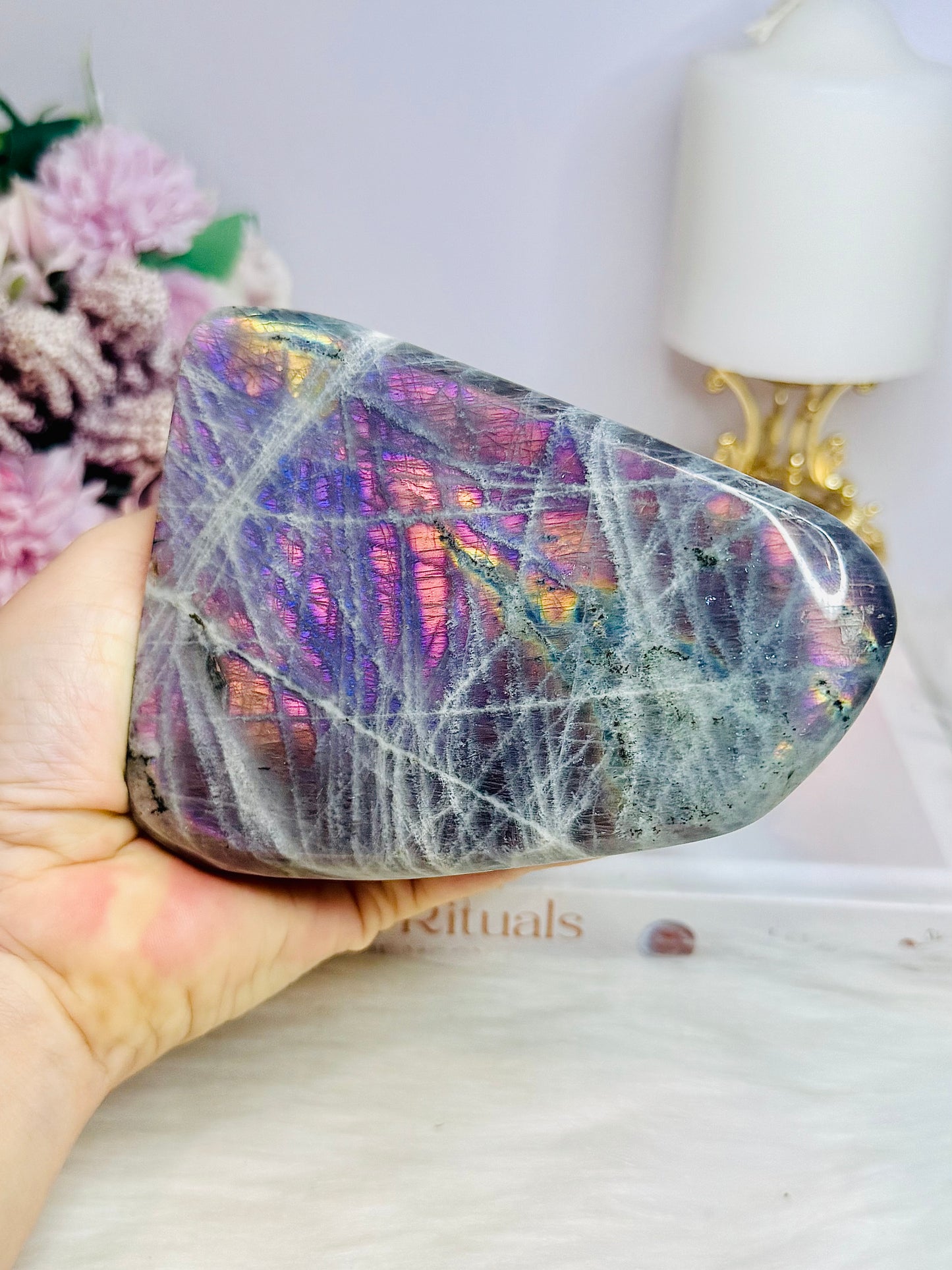 Large Polished Pink & Purple Flash Labradorite Freeform