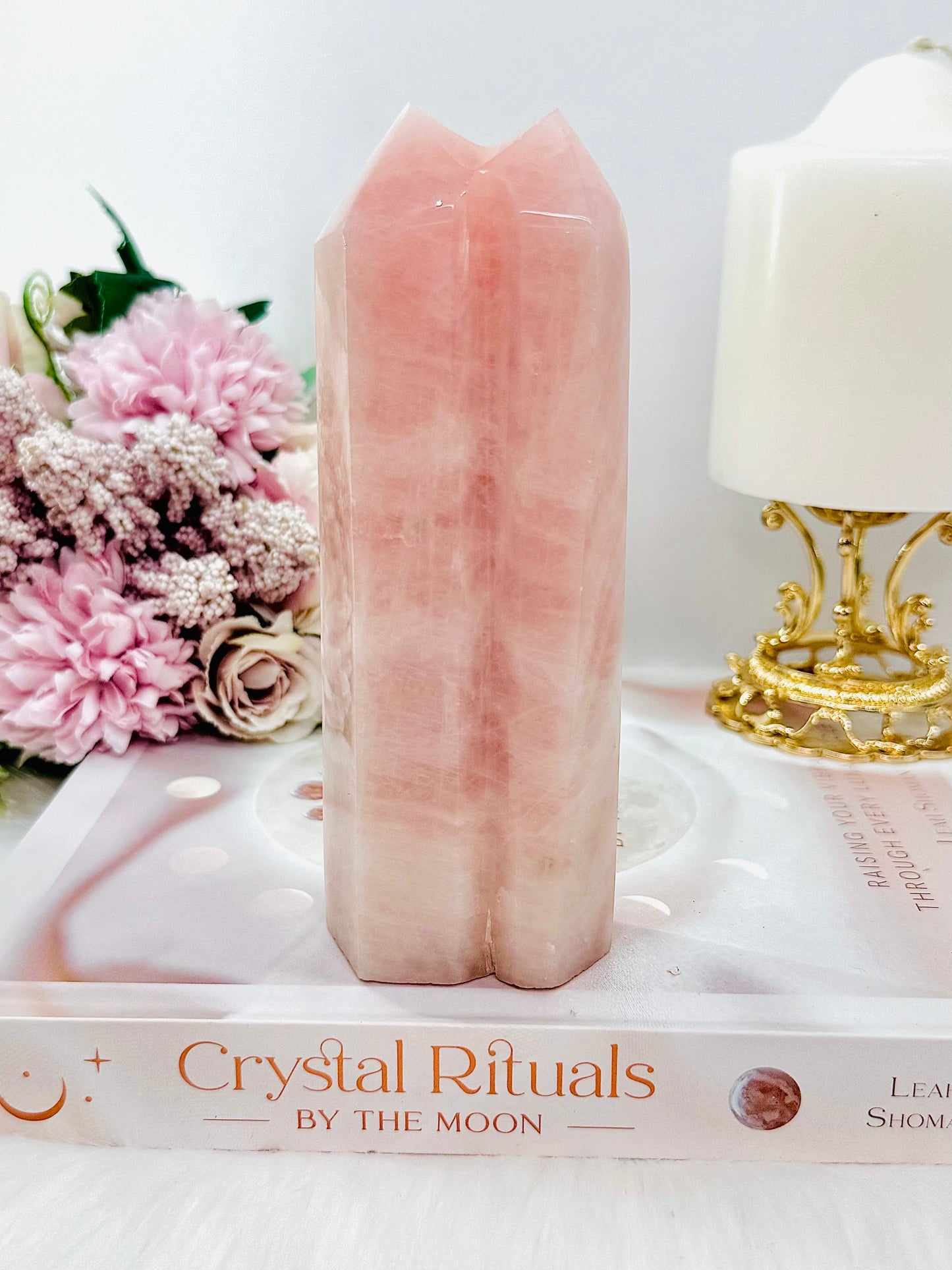 Large 14.5cm Rose Quartz Double Tower