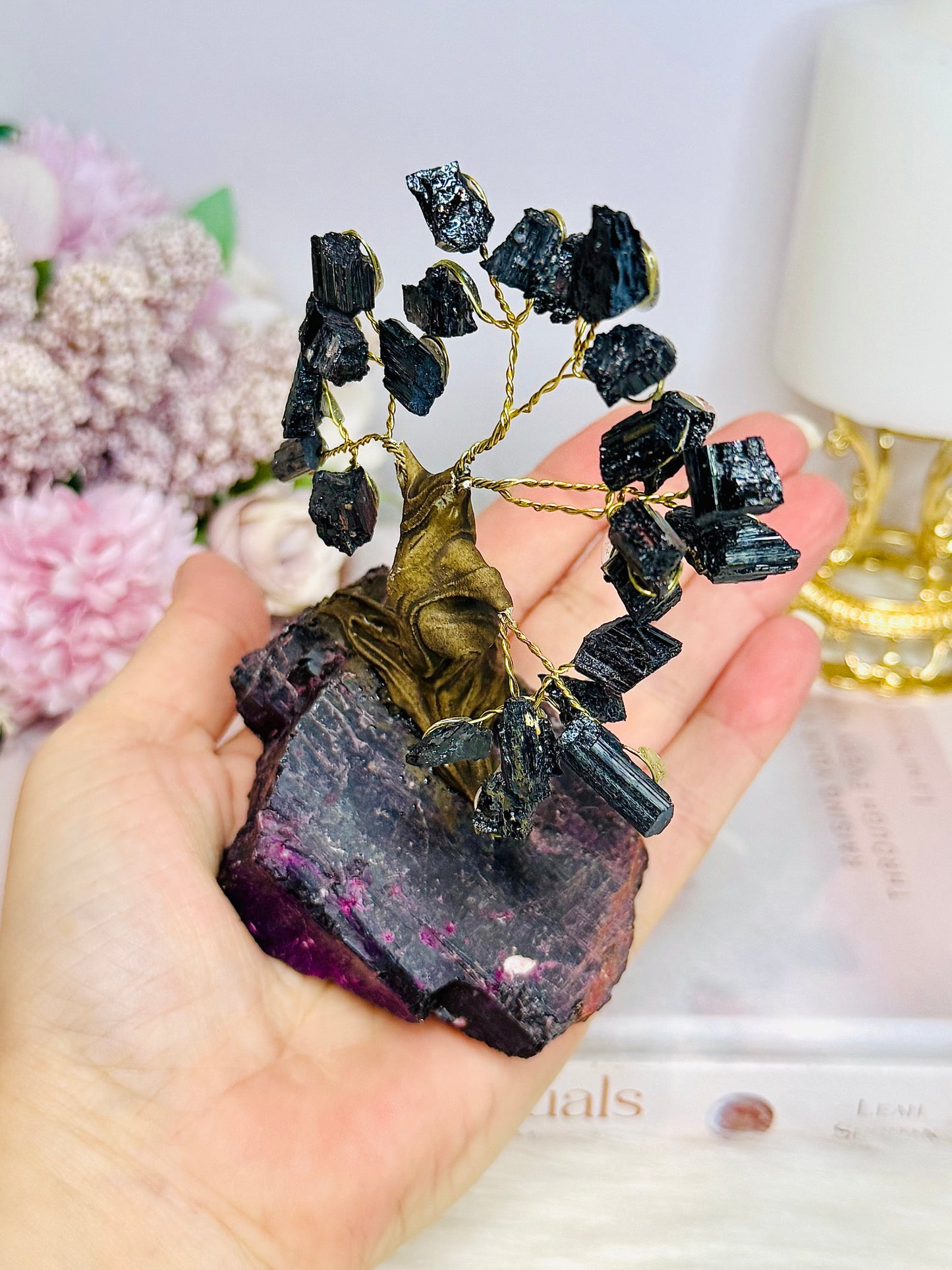 Black Tourmaline Tree of Natural Purpurite Base 12cm