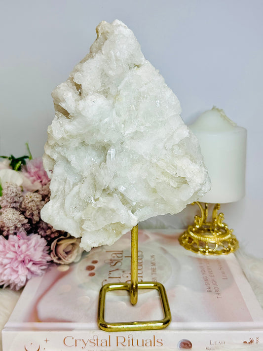 ⚜️ SALE ⚜️ Large Natural Clear Quartz Specimen On Gold Stand 25cm 1.18KG