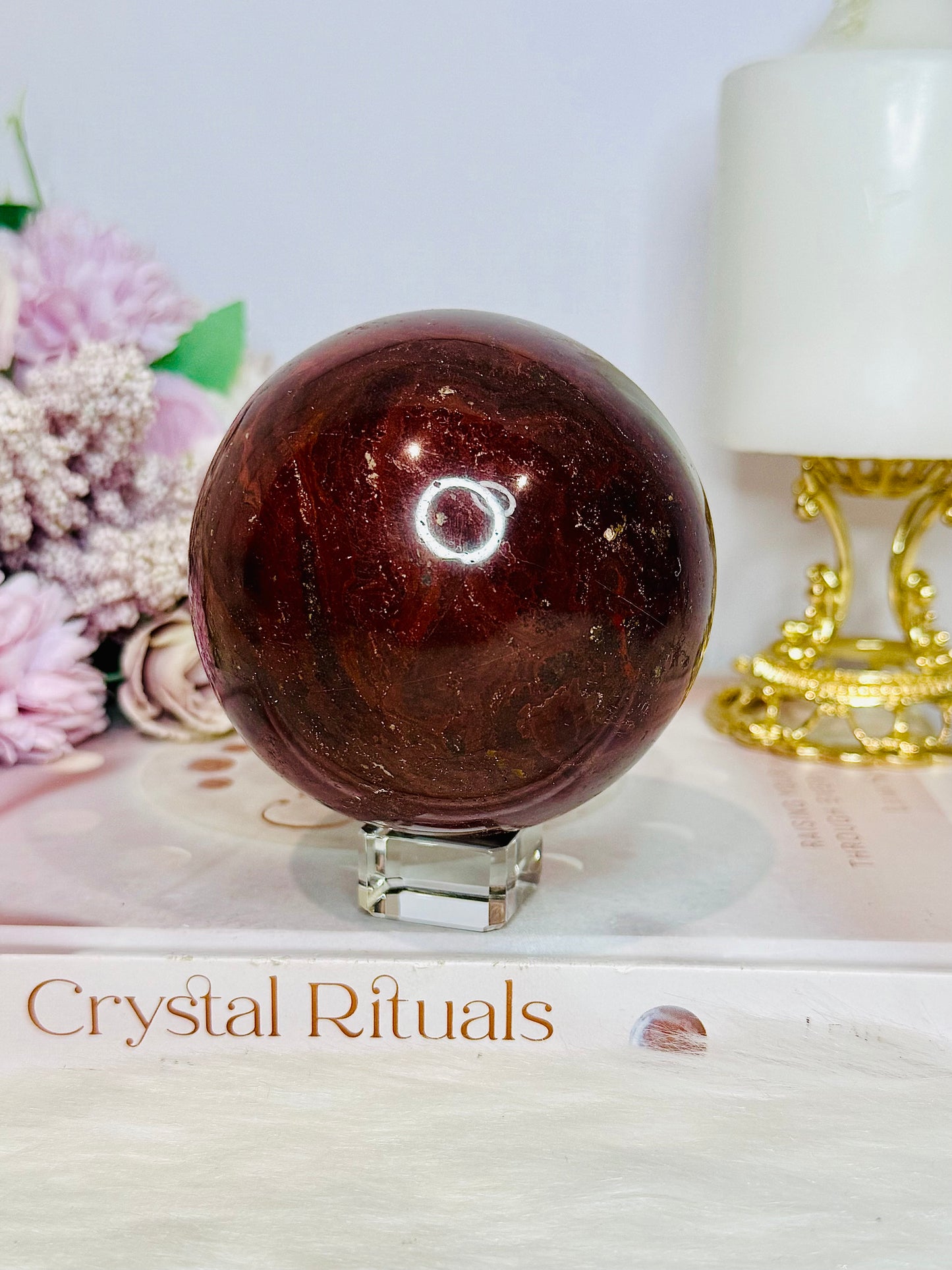 Large Petrified Wood Sphere on Stand 731g