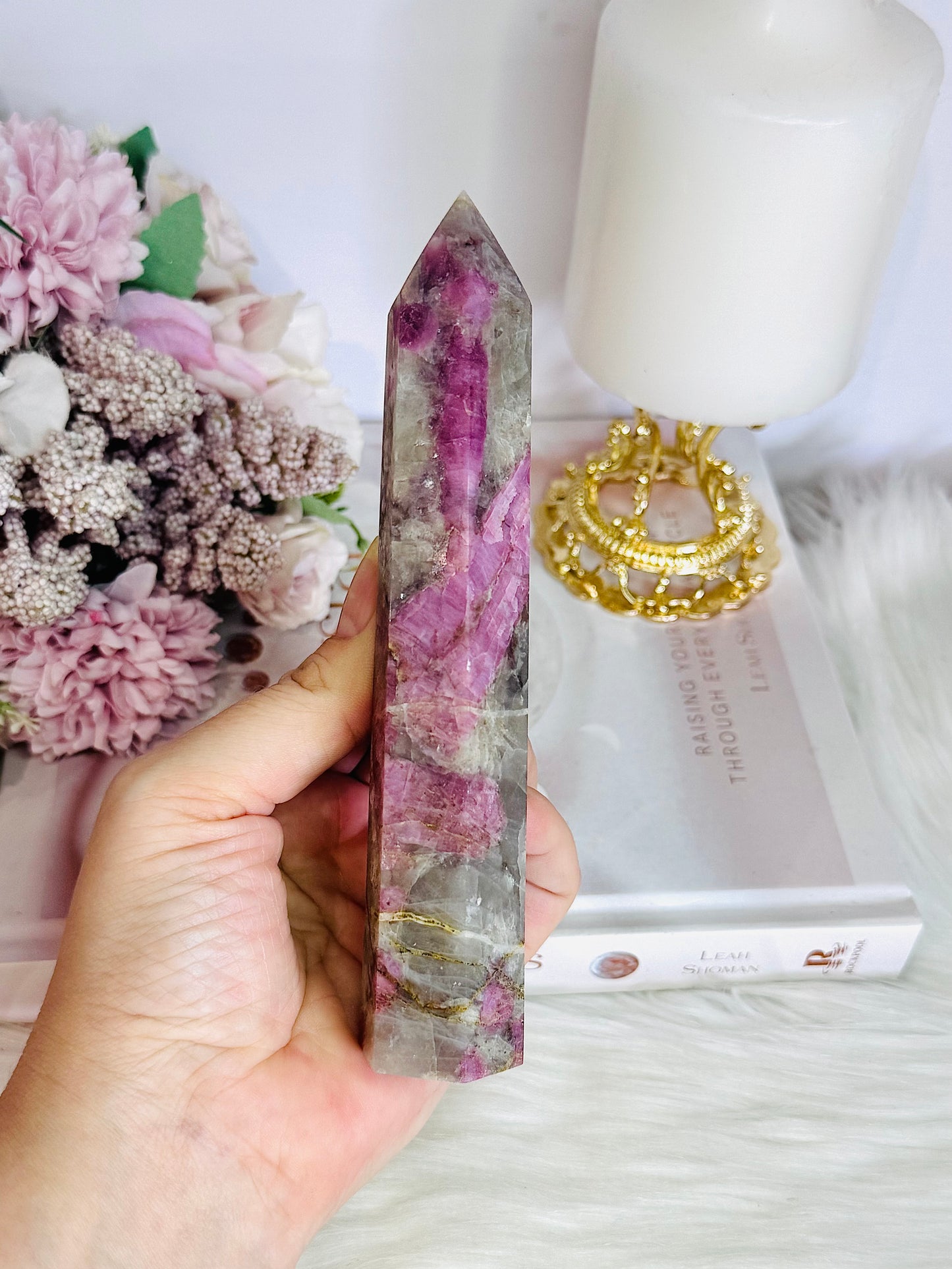 Stunning Natural Pink Tourmaline Carved Tower 15cm