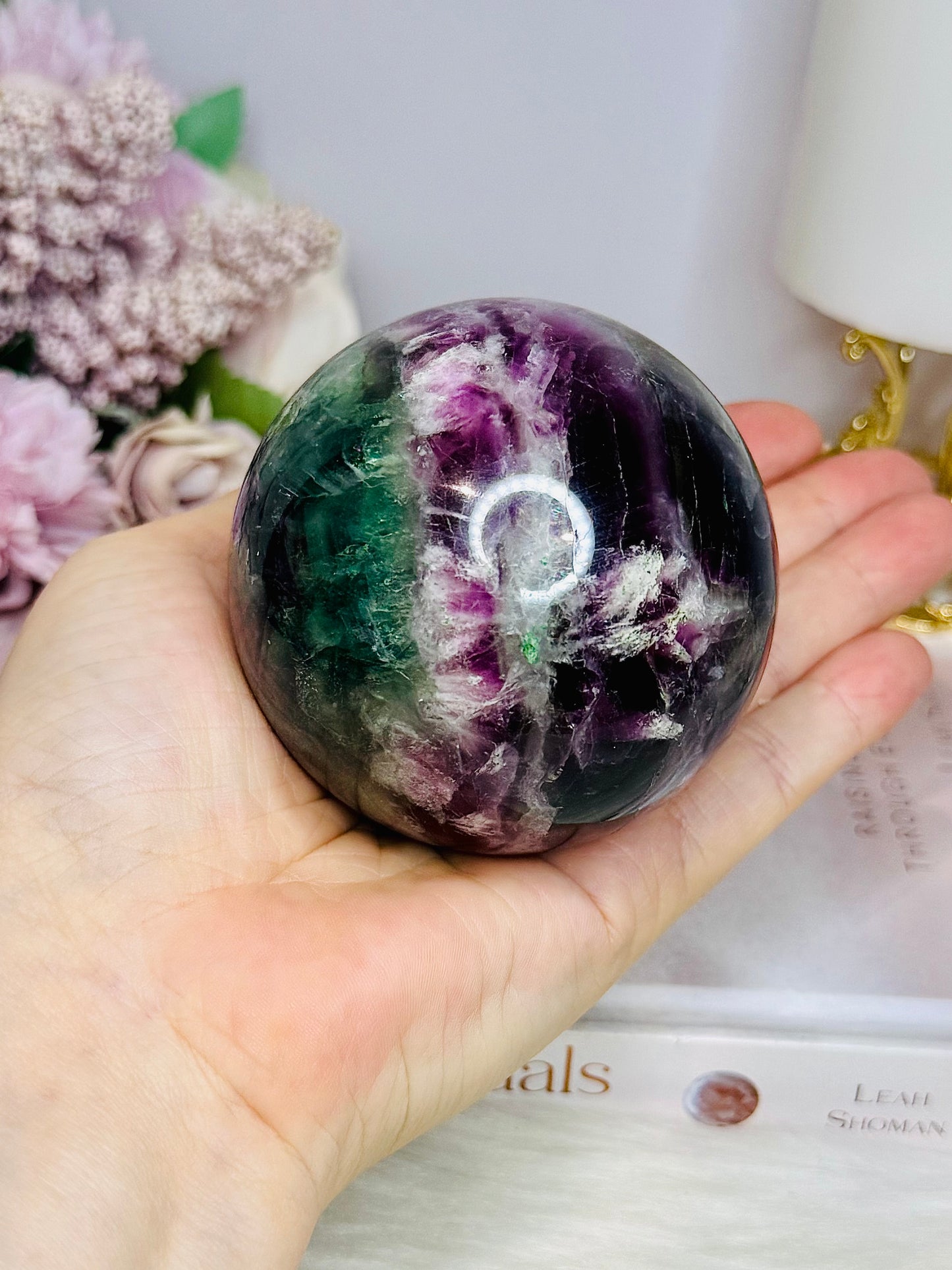 Large Rainbow Fluorite Sphere on Stand 607g