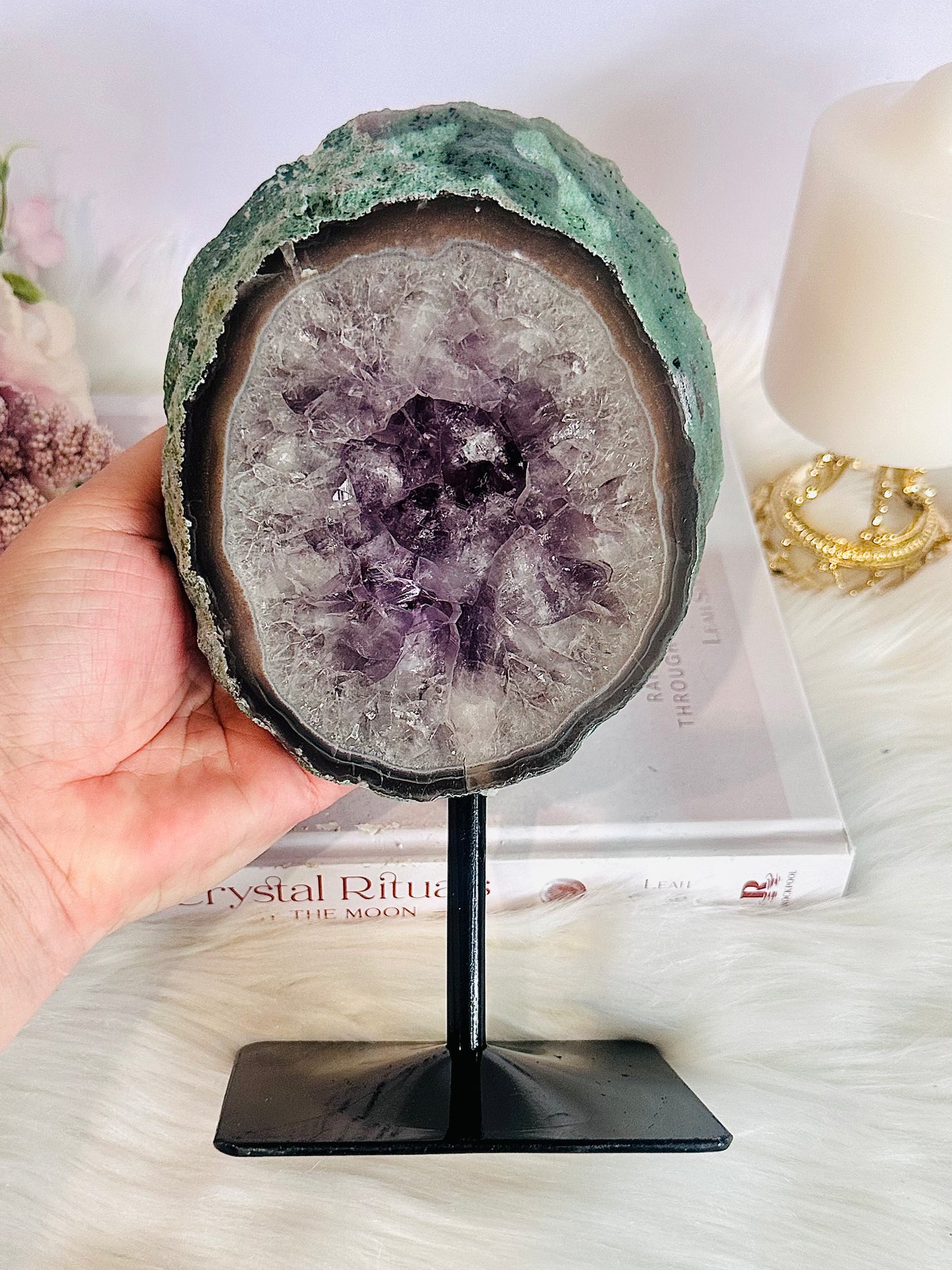 Classy & Fabulous Large 20.5cm 1.13KG Amethyst Agate Slab On Stand From Brazil