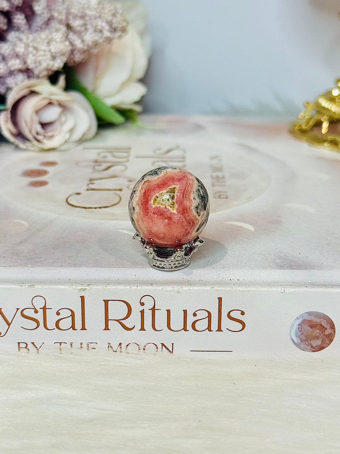 Small Rhodochrosite Sphere on Stand