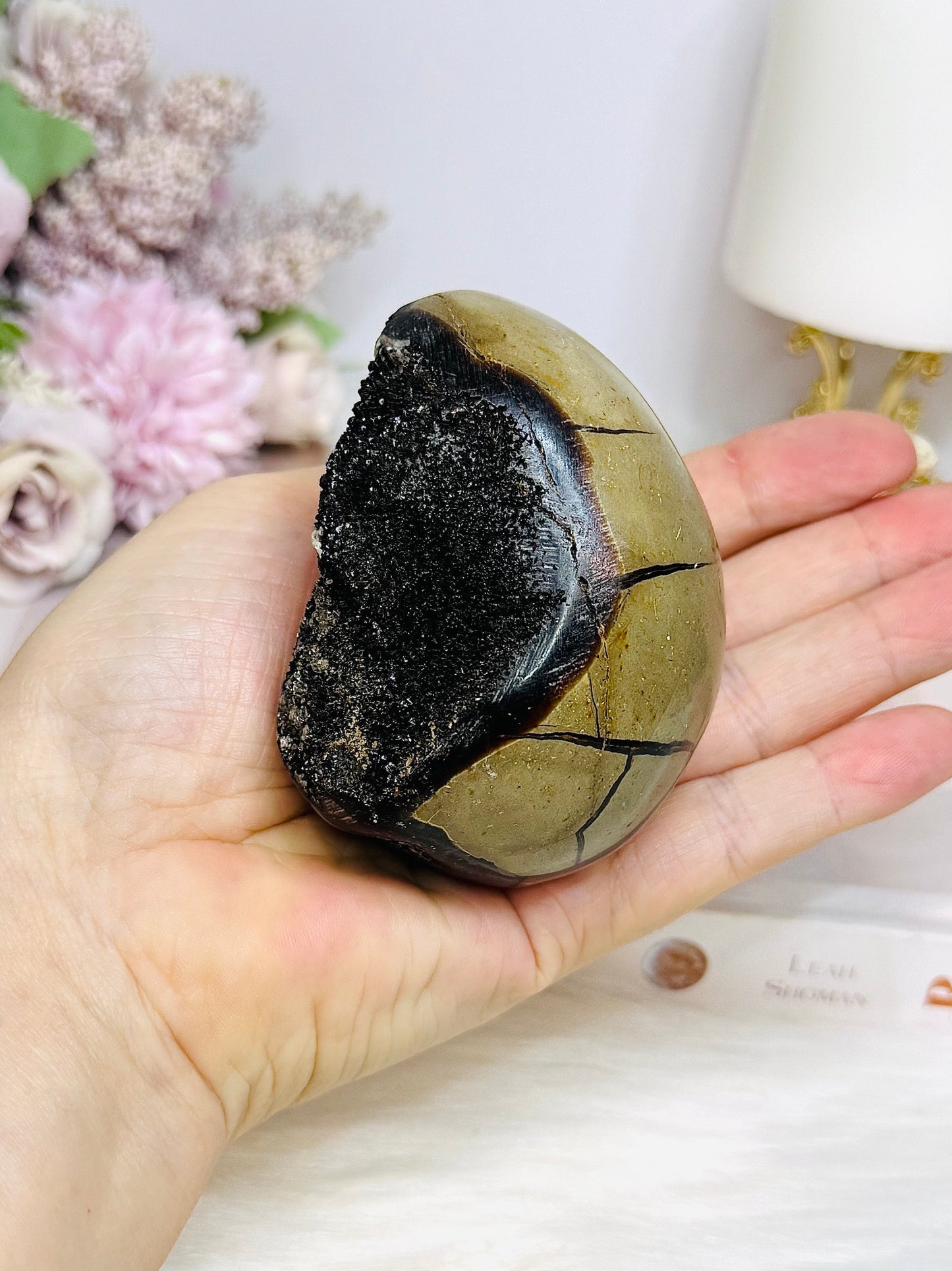 Druzy Septarian Egg on Stand 344g