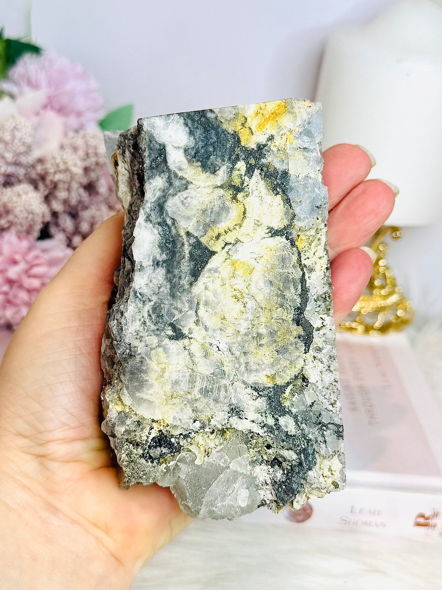 Rare Large Natural Blue Fluorite Specimen with Pyrite Inclusions 12cm 696g