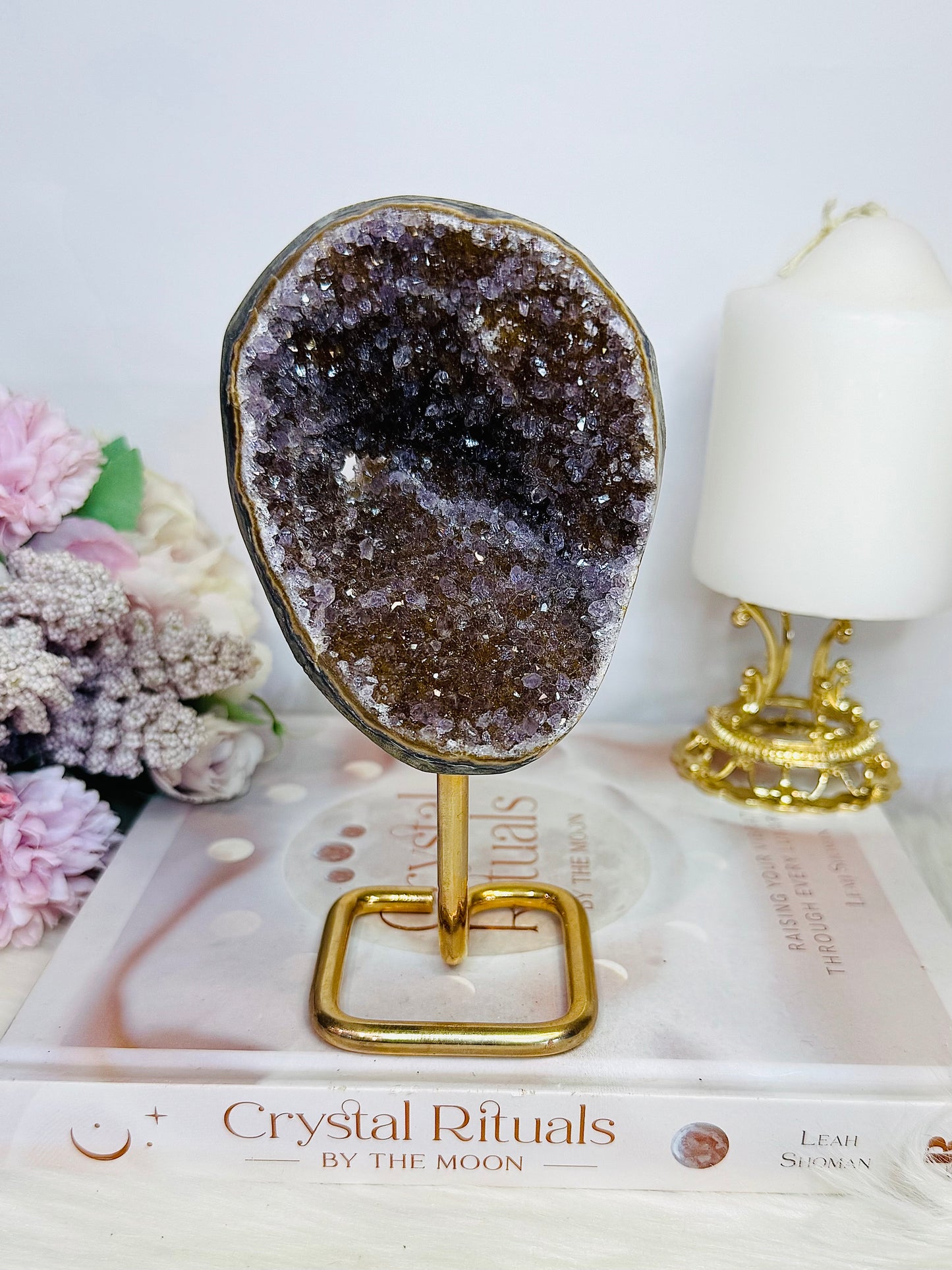 Large 16cm Amethyst Freeform On Gold Stand