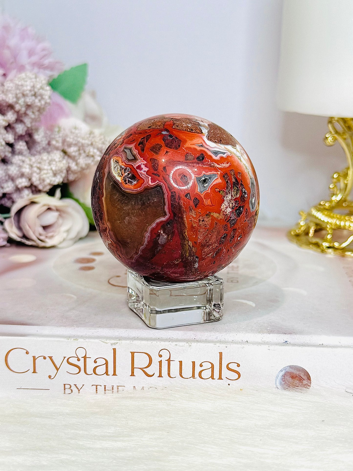 Red Mexican Lace Agate Sphere On Stand 258g