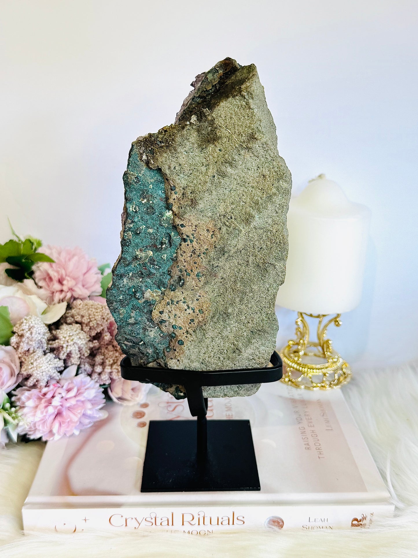 High Grade Amethyst Natural Cluster Slab with Stalactite Formations On Custom Stand 23cm 1.03KG