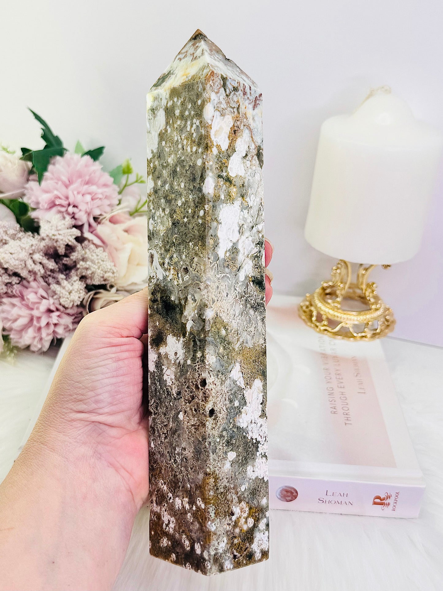 Large Chunky 24cm 793gram Druzy Orbicular Ocean Jasper Tower