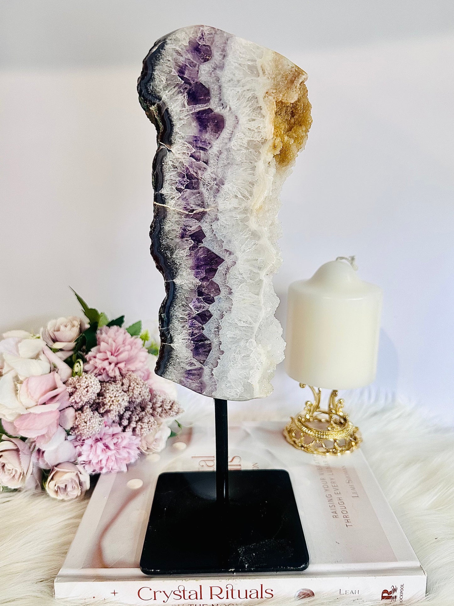 Divine Tall Large 1.34Gram 30cm Sparkling Sugar Druzy Amethyst Chunky Slice On Stand From Brazil