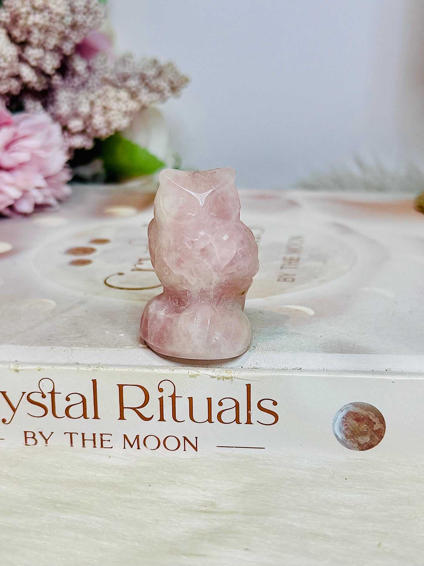 Small Rose Quartz Carved Owl