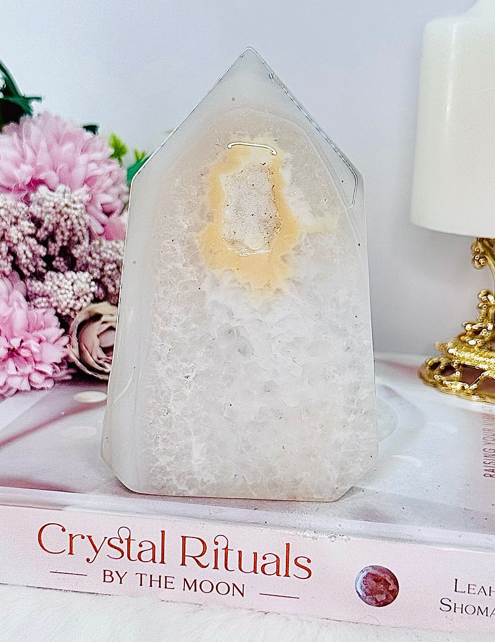 White Druzy Agate Tower From Brazil 13cm