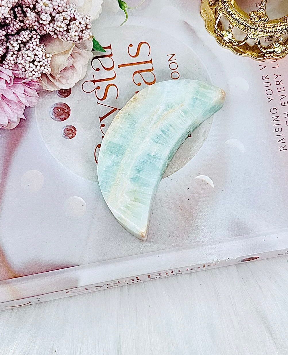 Beautiful Chunky 9cm Caribbean Calcite Carved Moon