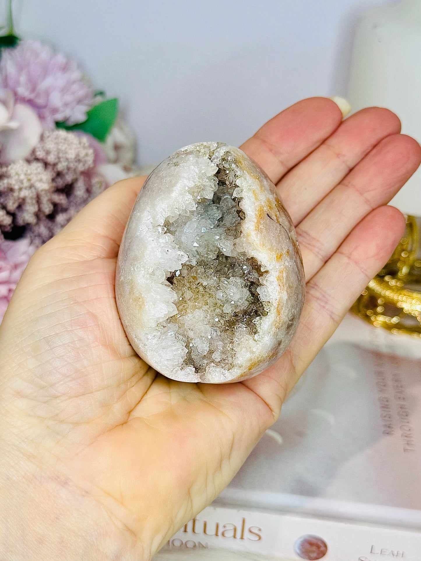 Pink Amethyst Druzy Egg on Stand 208g