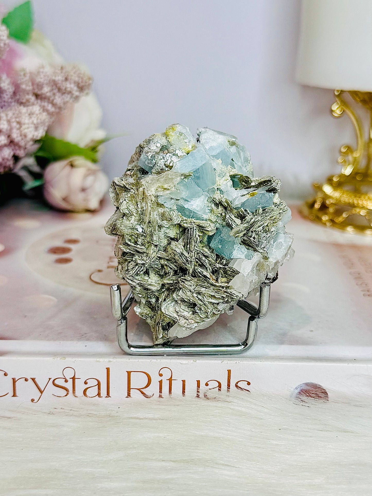 Rare Natural Aquamarine In Mica Specimen on Stand 110g