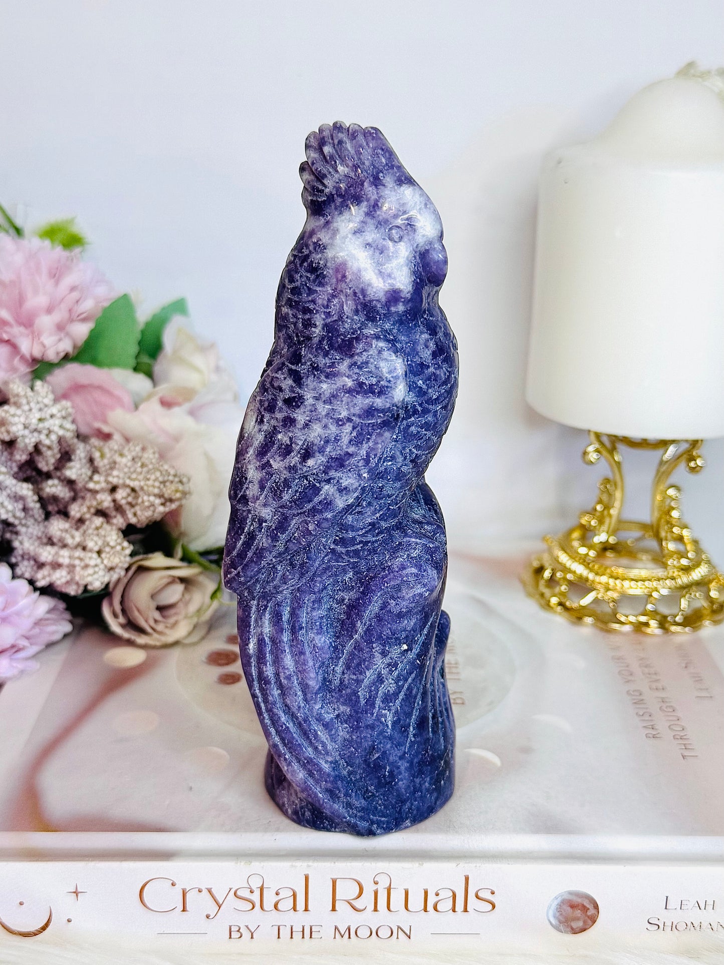 Large 15cm Lepidolite Carved Cockatoo Bird