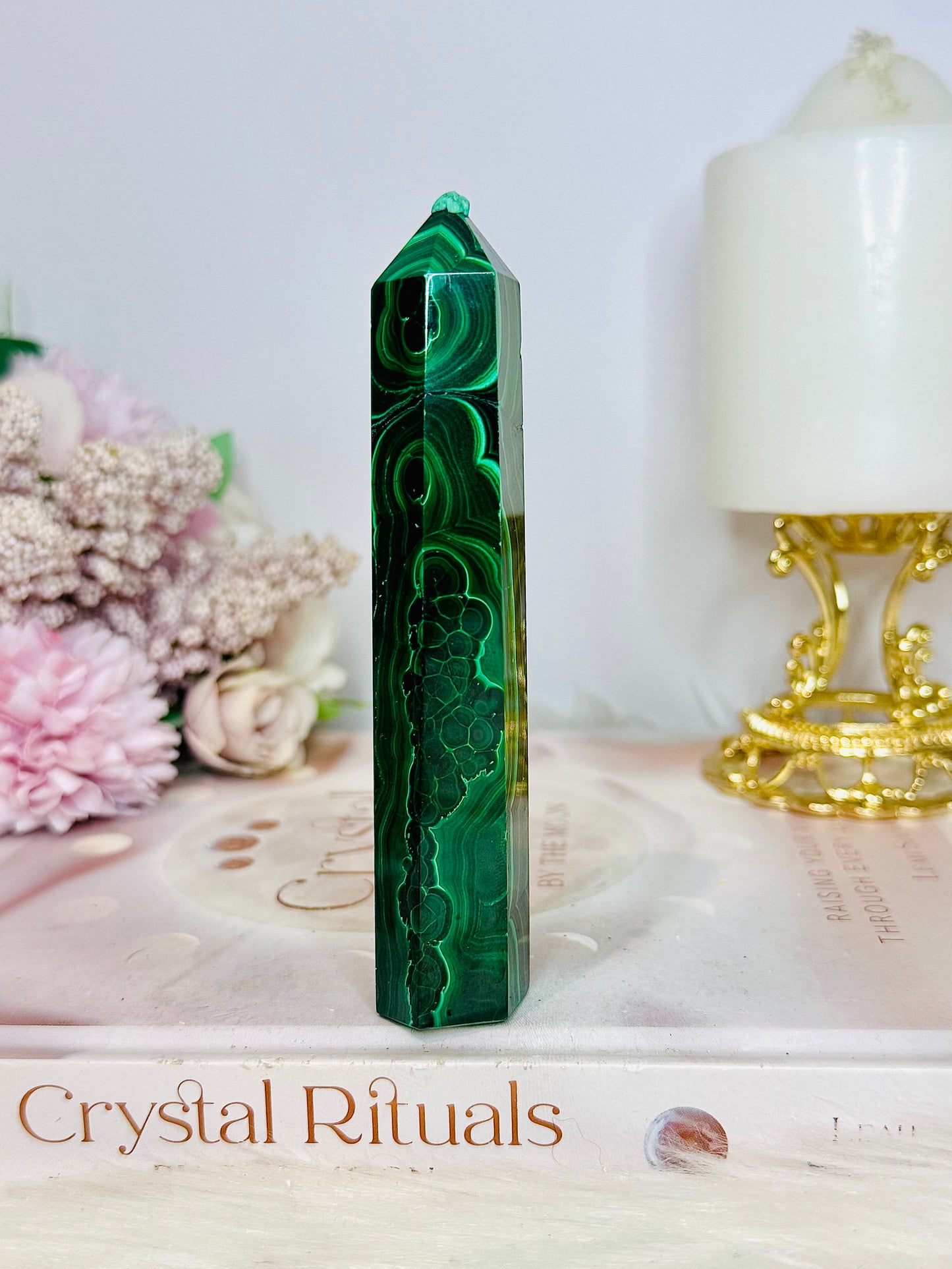 AAA High Grade Natural Malachite Tower From Congo 12cm