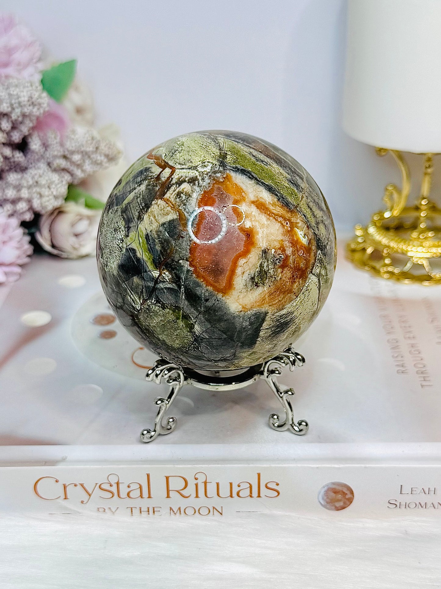 Large Money Agate Sphere on Stand 510g