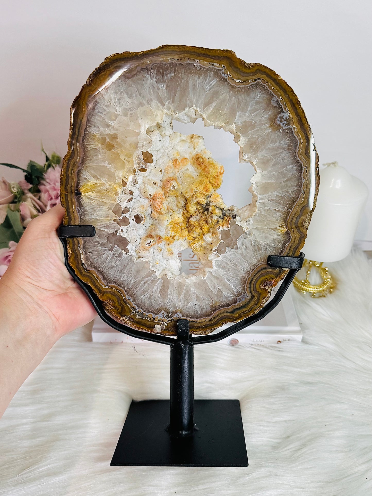 Absolutely Spectacular Statement Piece!! Natural Large Druzy Agate Portal On Stand 30cm 1.85KG