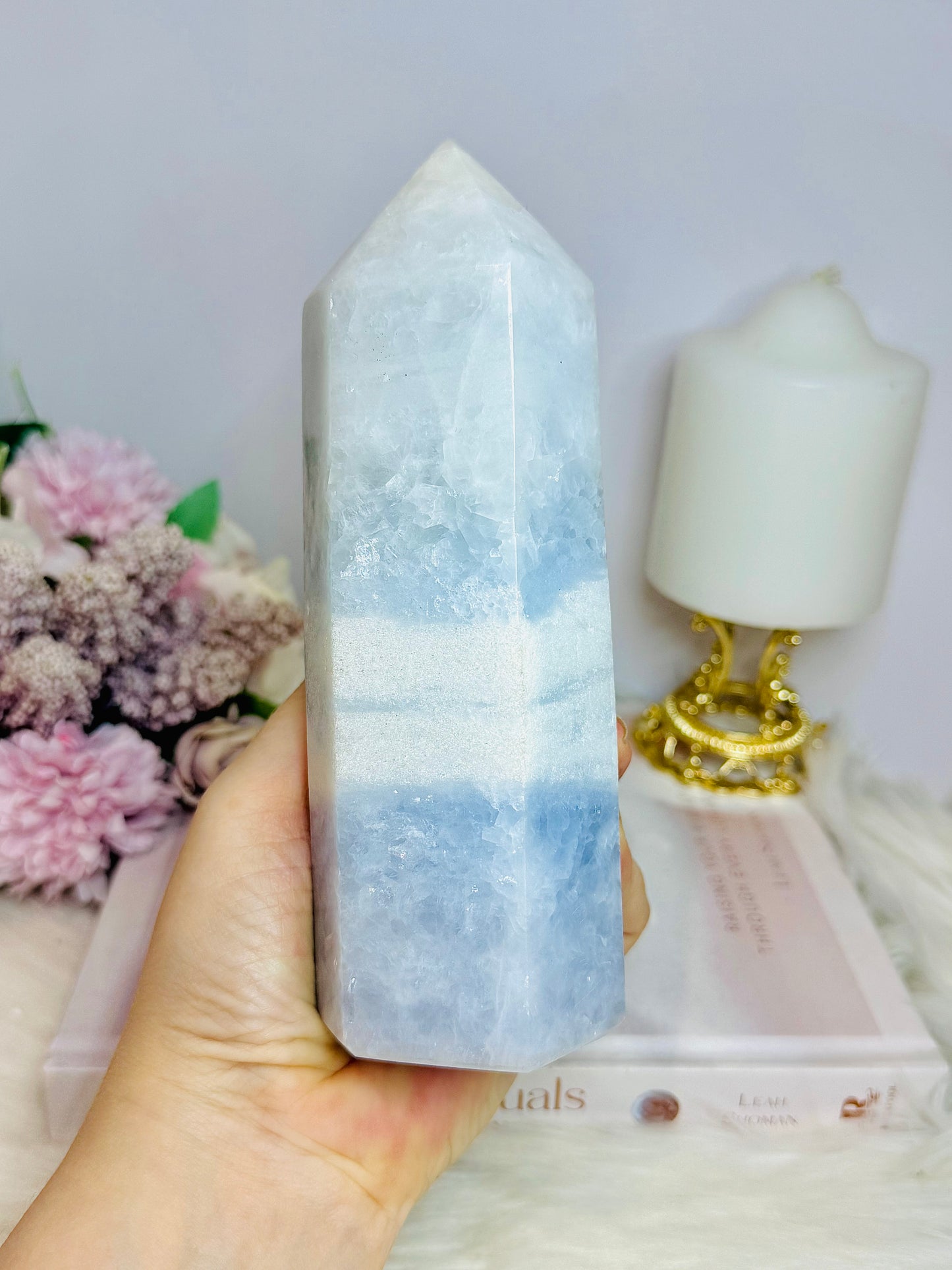 Huge 17cm Chunky Blue Calcite Tower 902g