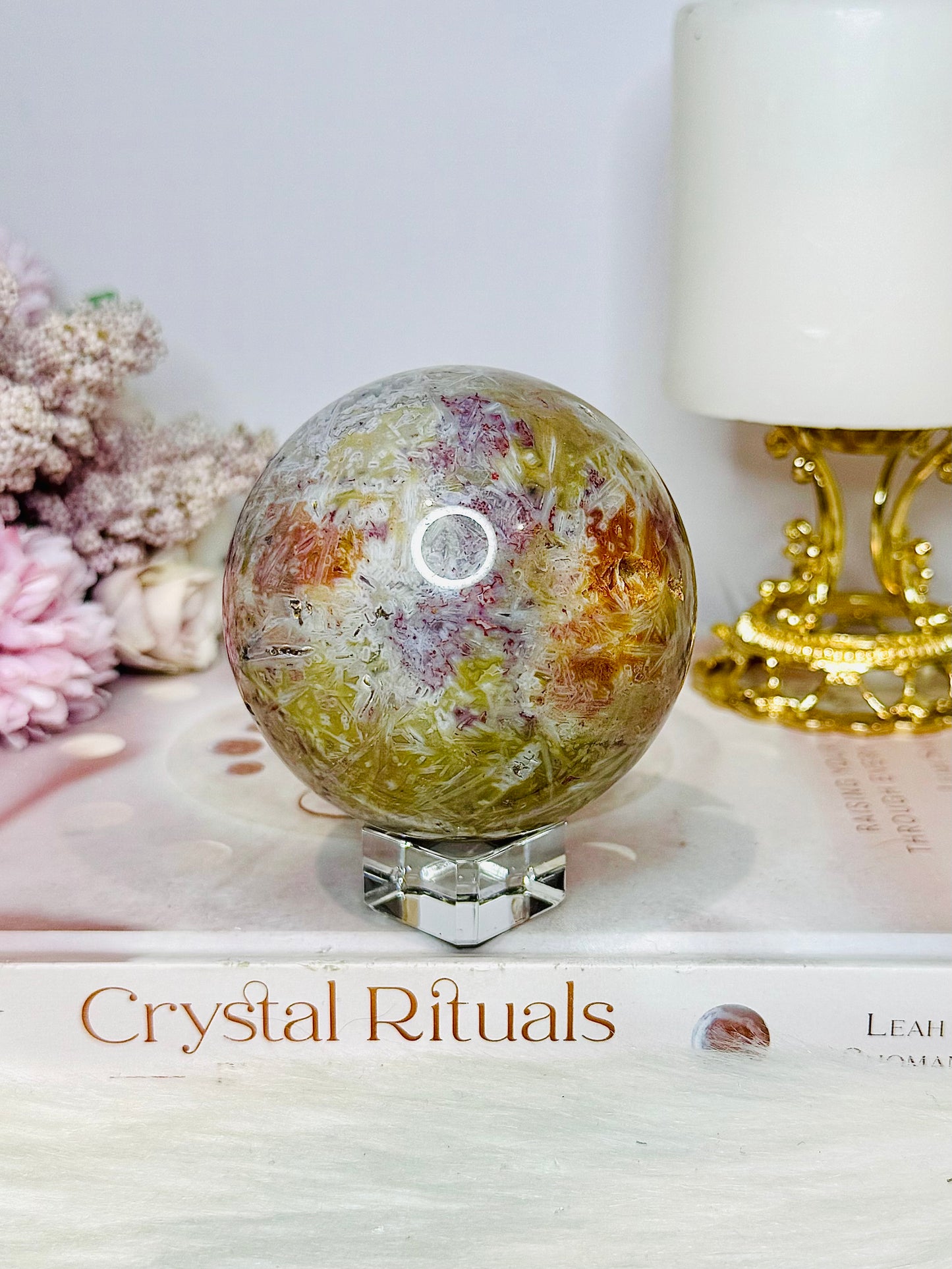 Ocean Jasper Rutile Sphere 468g On Stand