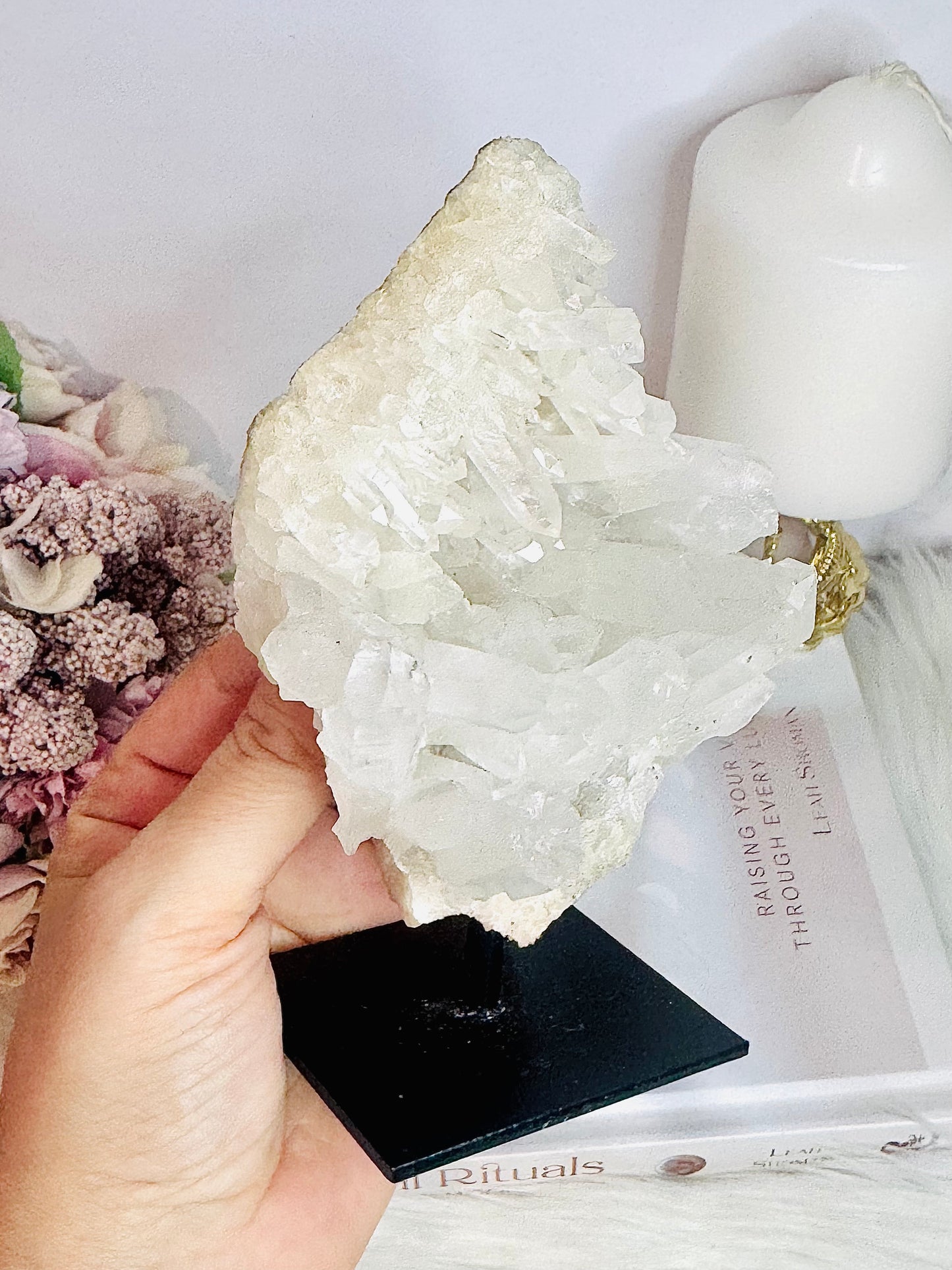 ⚜️ SALE ⚜️ Master Healer ~ Gorgeous Chunky Large 15cm Clear Quartz Cluster | Specimen On Black Stand