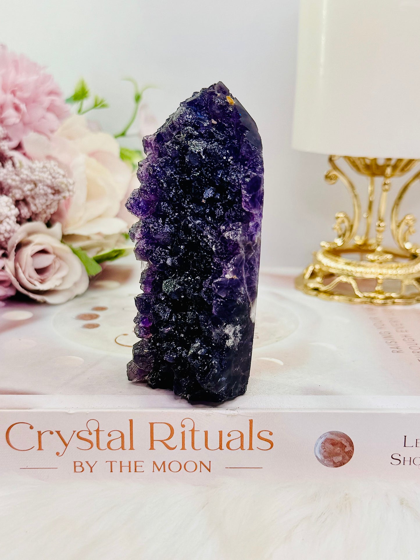 Natural Purple Root Fluorite Druzy Tower 9cm