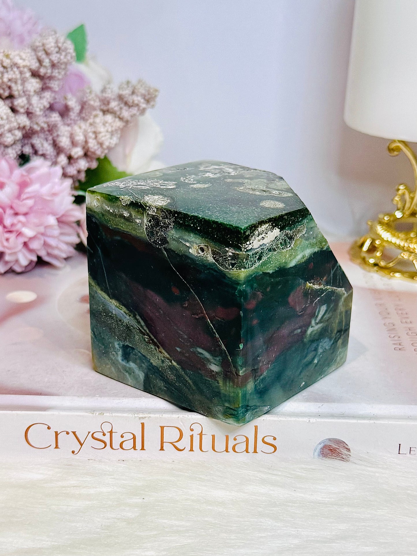 Large Ocean Jasper Carved Cube 611g