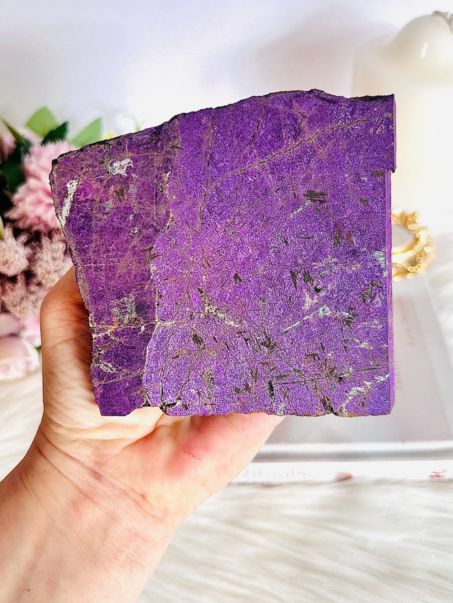 WOW!!!! Incredible Large 24cm 729gram Stunning Purpurite Slab On Gold Stand Absolutely Amazing From North Carolina USA