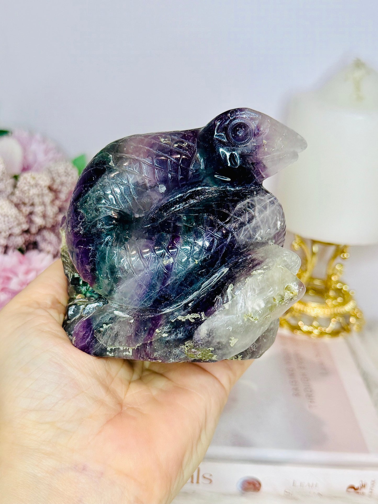 Rainbow Fluorite Carved Snake 662grams