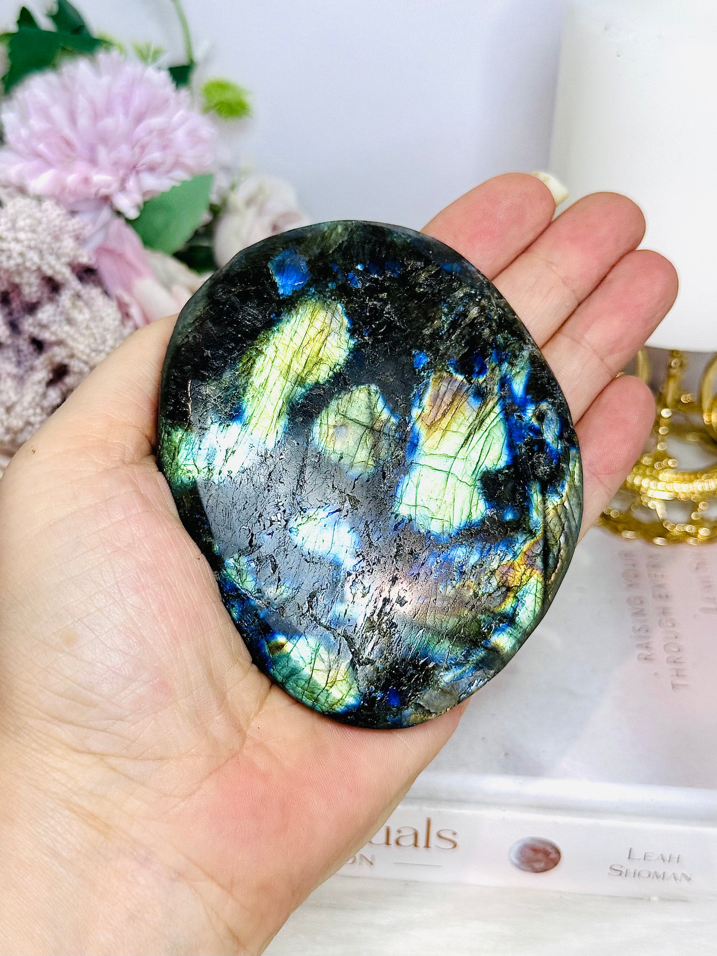 Labradorite Carved Bumble Bee on Honeycomb On Stand 9.5cm