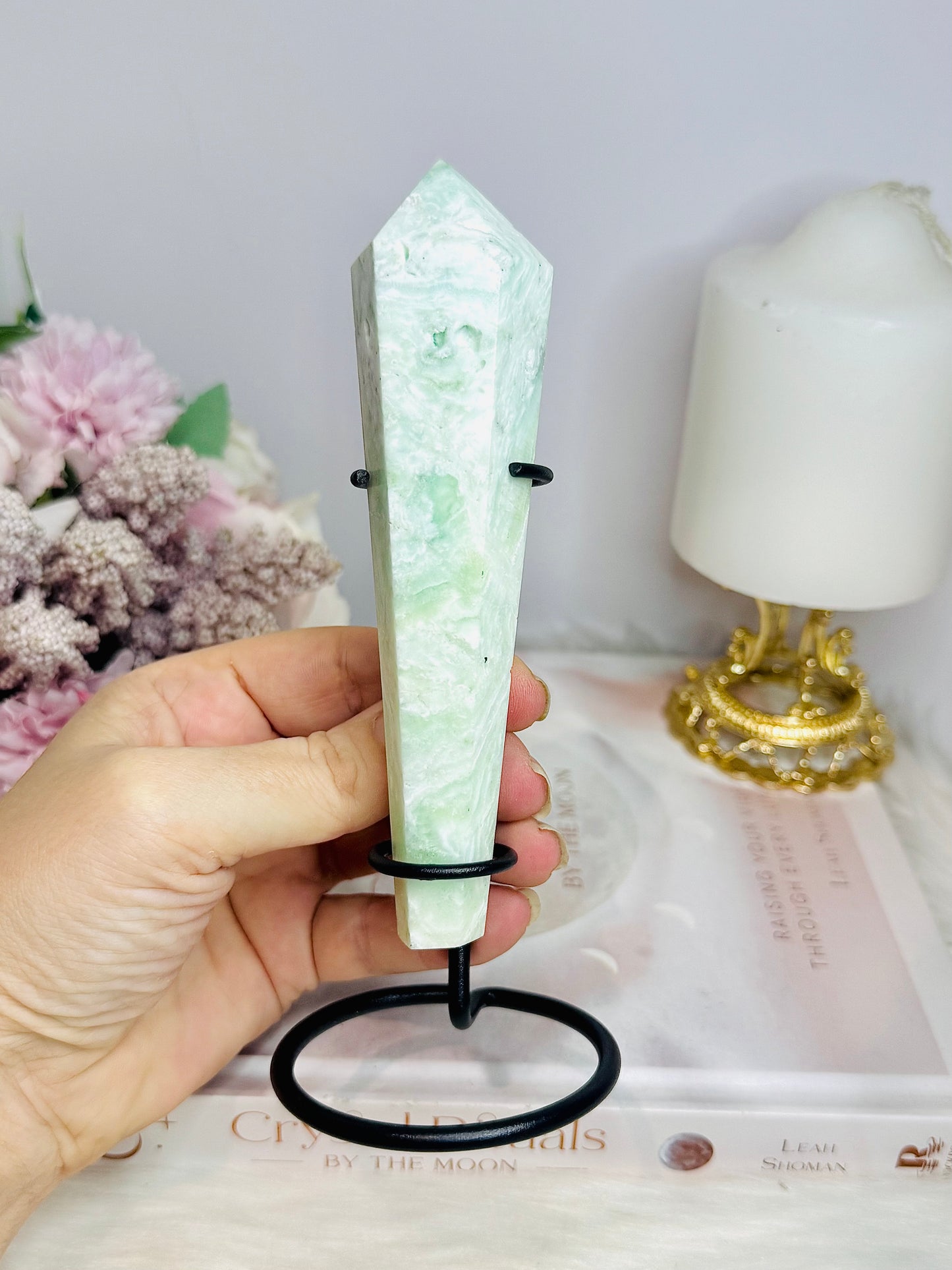 Pistachio Calcite Wand | Tower on Stand 14cm