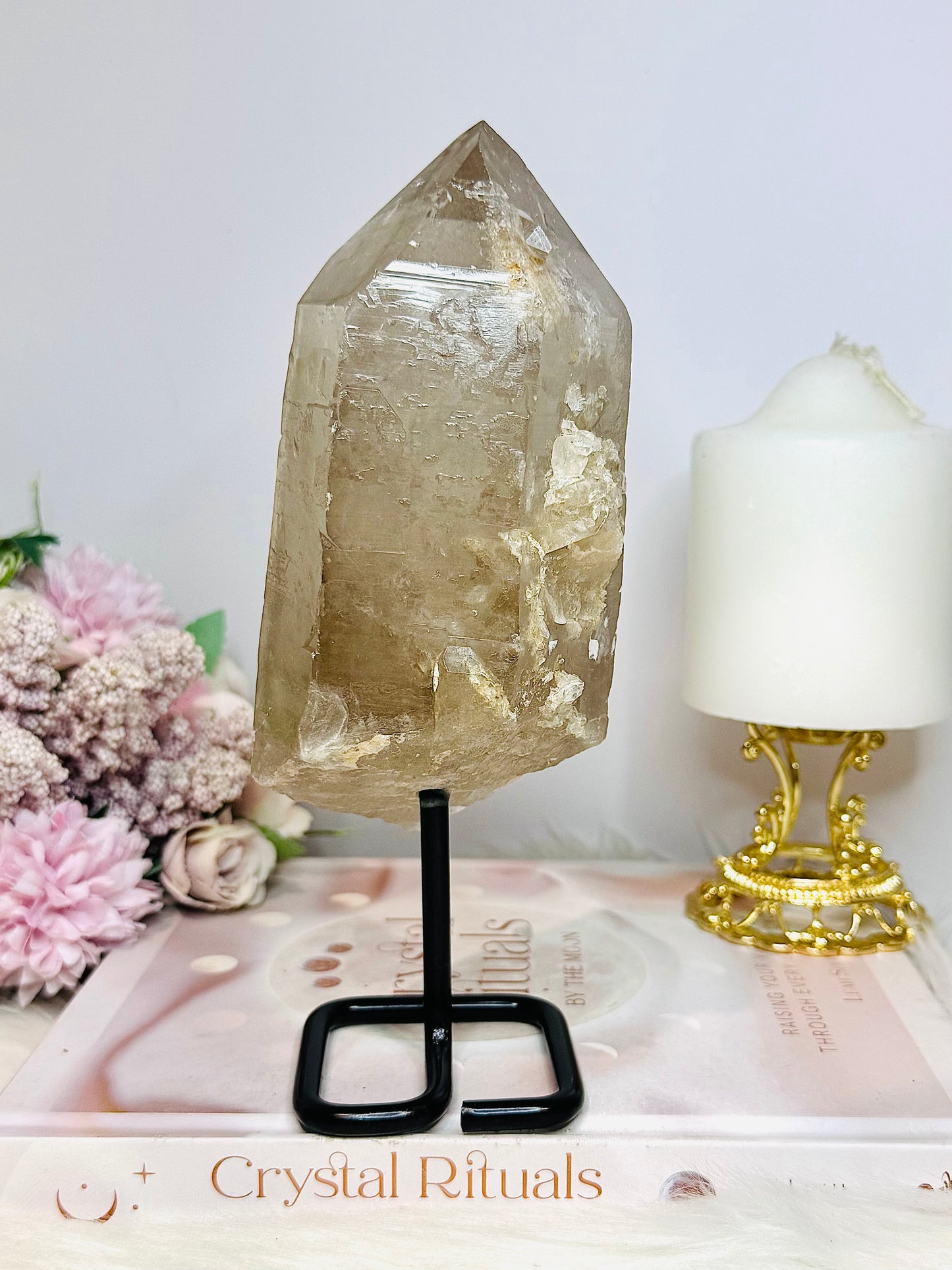 Large Natural Lemurian Smokey Quartz Tower | Freeform on Stand 21cm 1.01KG