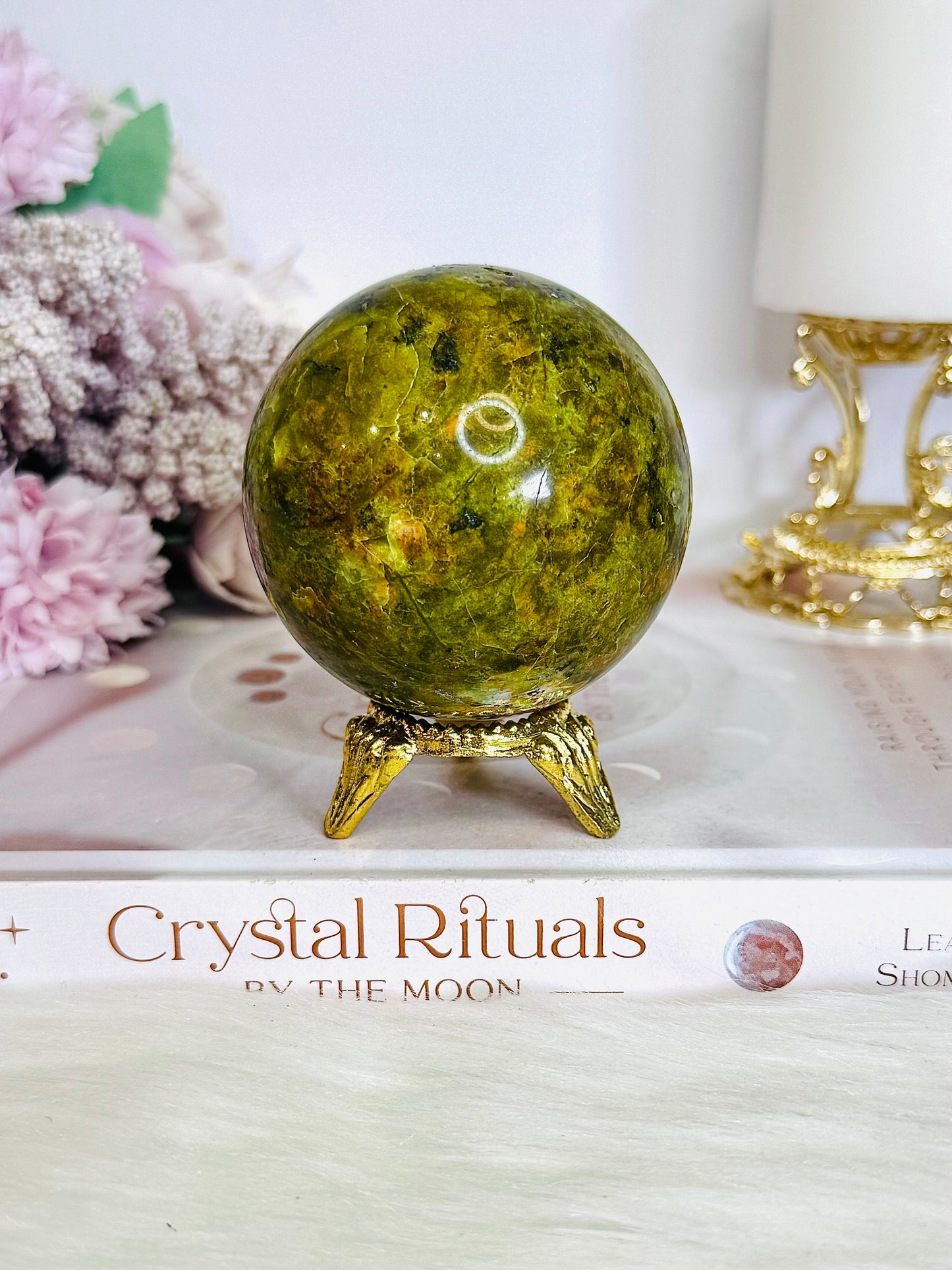 Green Opal Large Sphere on Stand 336grams