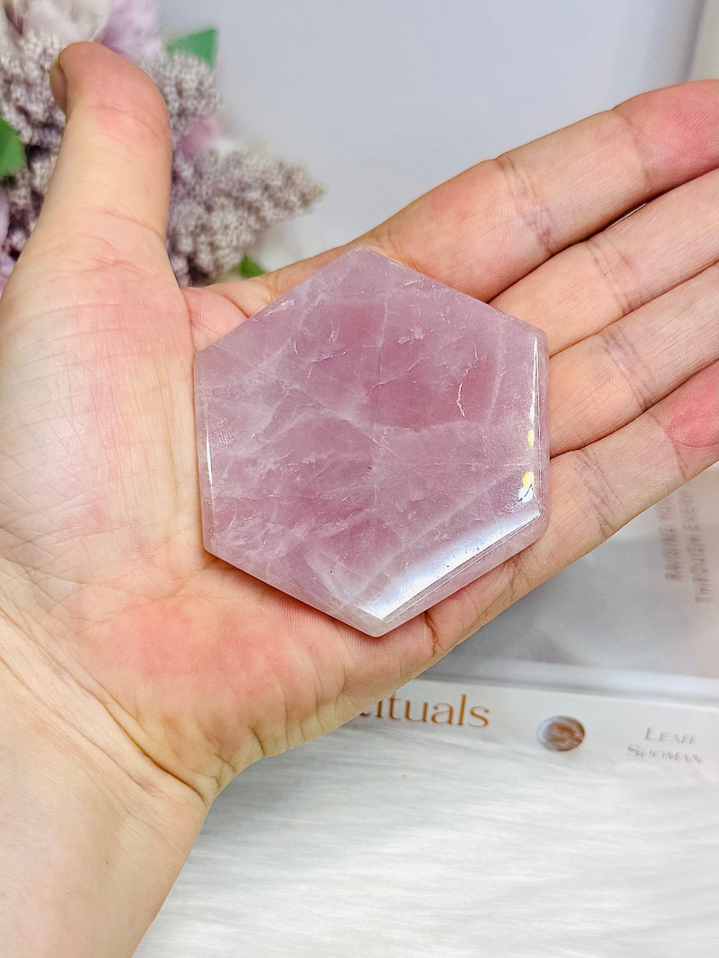 Rose Quartz Carved Hexagon 6cm