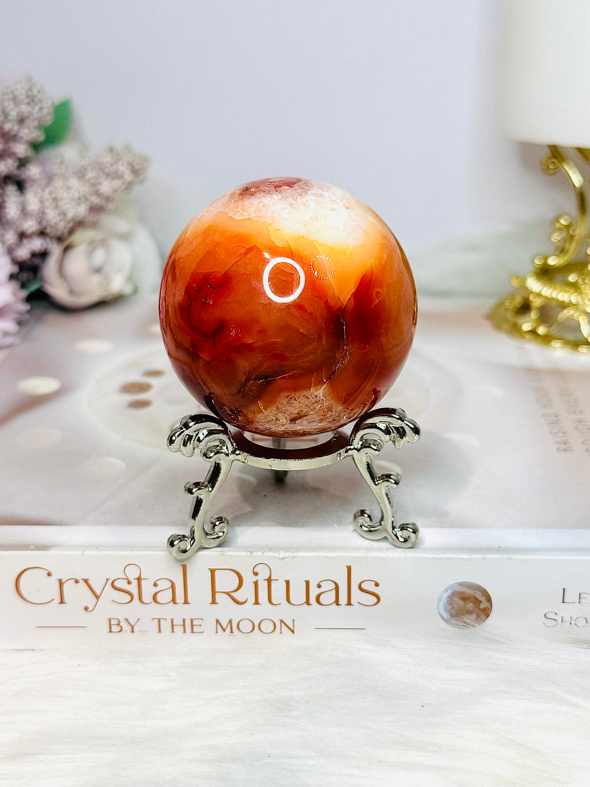 High Grade Druzy Carnelian Sphere on Stand 200g