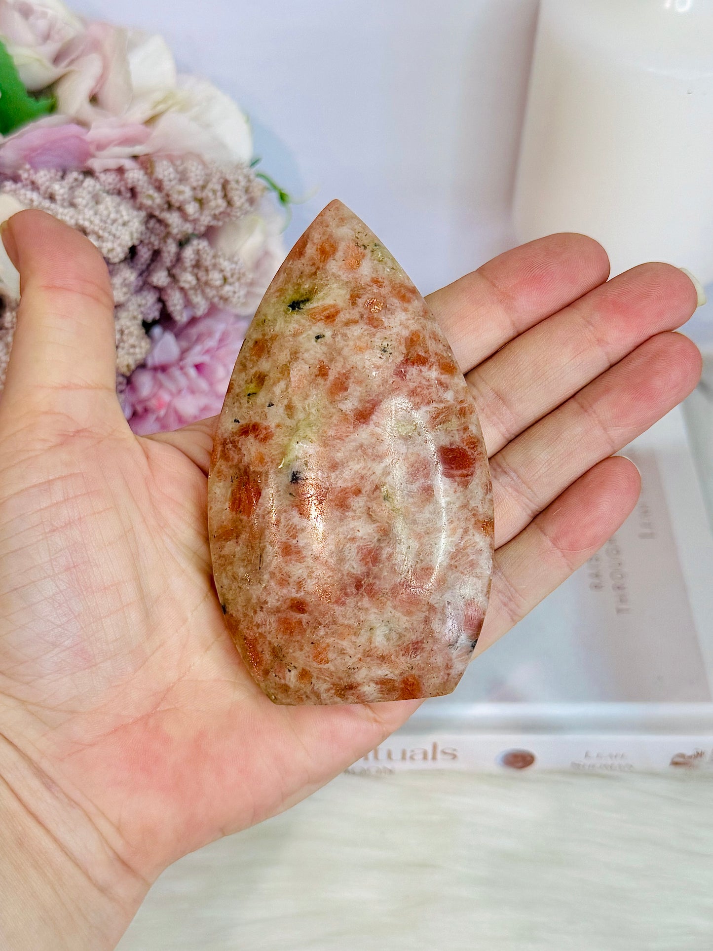 Natural Orange Sunstone Carved Flame | Freeform 11cm