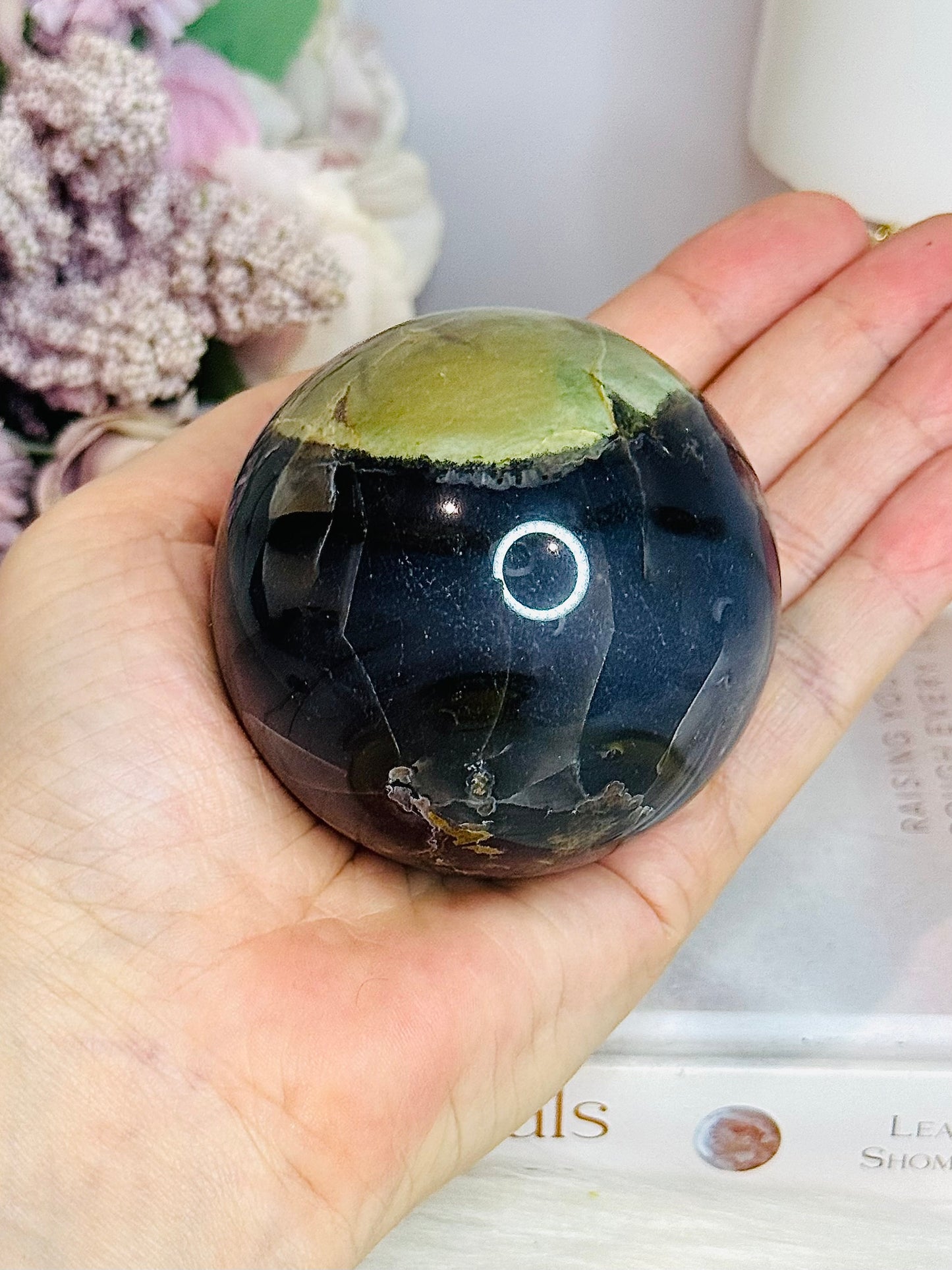 Large Volcano Agate (UV Reactive) Sphere On Stand 378g